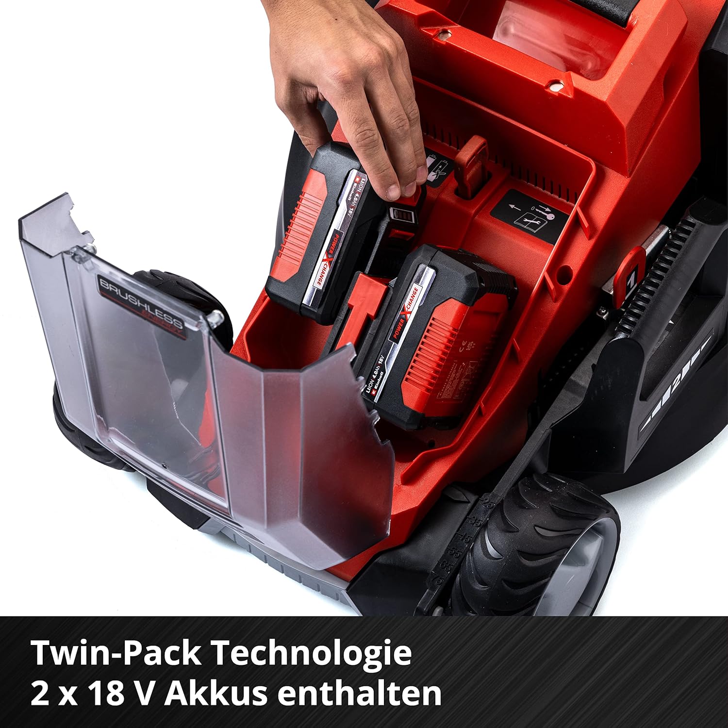 Einhell Tagliaerba a batteria GE-CM 36/36 Li Kit Power X-Change (36 V, larghezza di taglio 36 cm, fino a 400 m², senza spazzole, cesto di raccolta 40 l, altezza di taglio 25-75 mm, incl. 2 batterie da 4,0 Ah + 2 caricabatterie)