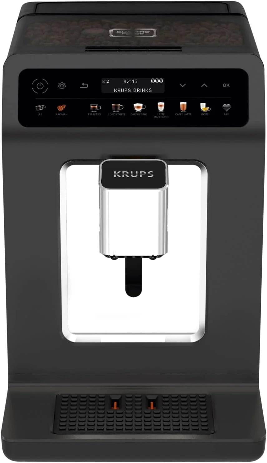 Krups Evidence One Macchina da Caffè Automatica con Tubo per il Latte, 12 Bevande, Funzione 2 Tazze, Display a Colori, Macchina del Caffè, Sigillo TÜV, Nero, EA895N10, Meteor Graphit