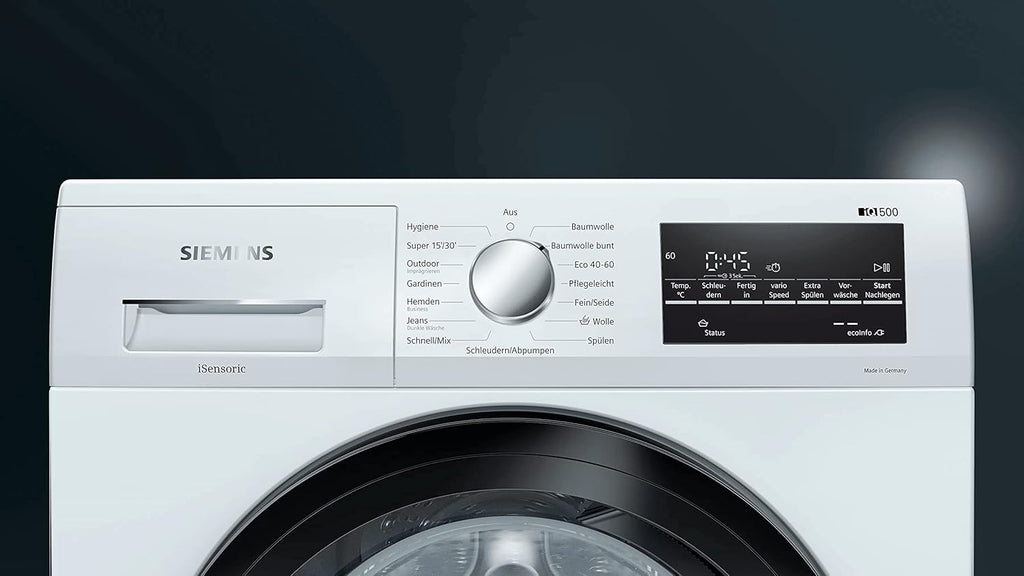 Siemens WM14G400 iQ500 Lavatrice / 8kg / C / 1400 giri/min / Programma Outdoor / Funzione varioSpeed / Funzione aggiunta bucato / aquaStop, Bianco/Nero
