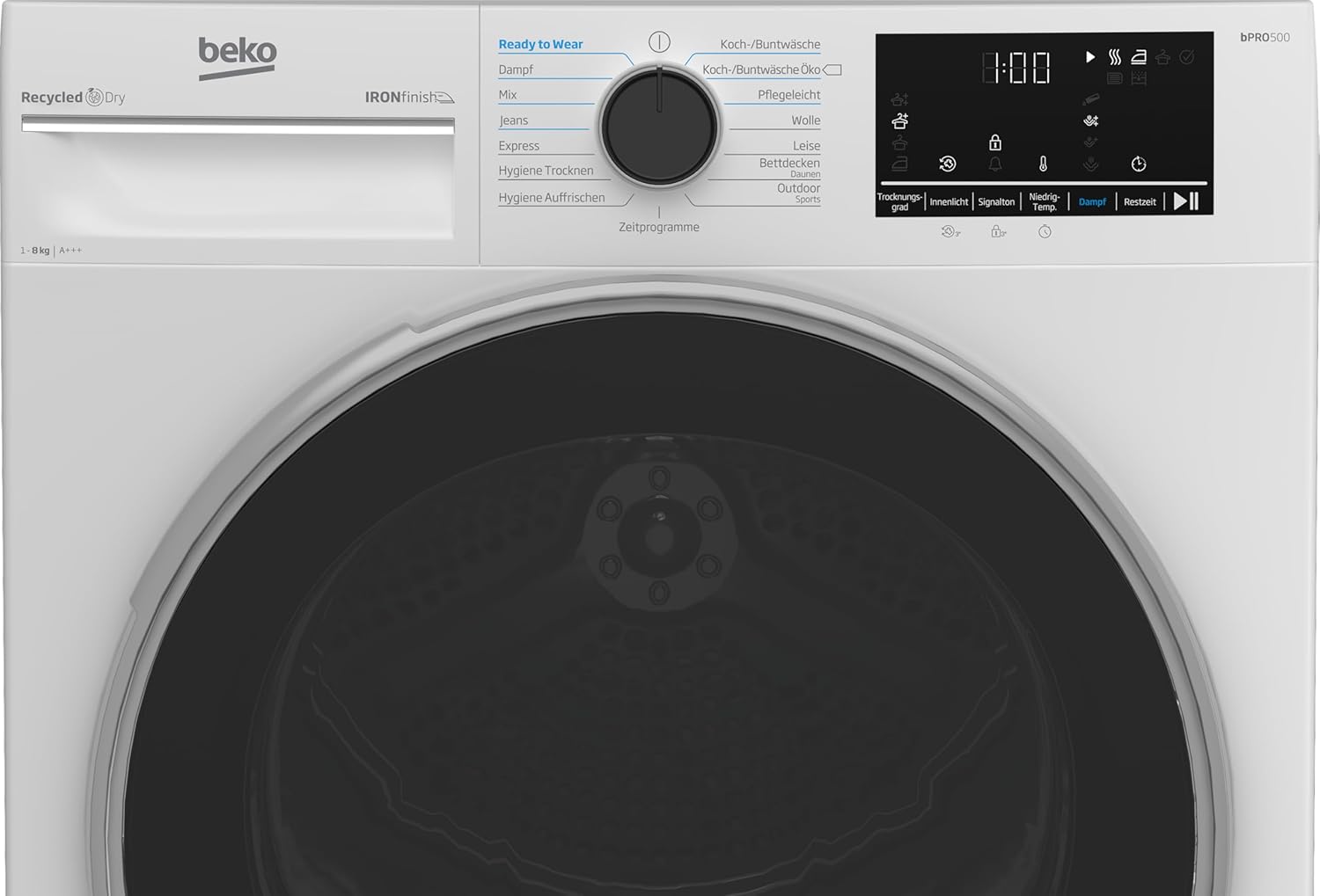 Beko B5T4824IF bPRO 500 Asciugatrice, 8 kg, Caricamento frontale, Pompa di calore, Adatta per chi soffre di allergie, 15 programmi, Funzione vapore, Antipiega, Programma silenzioso, Cesto AquaWave, Bianco