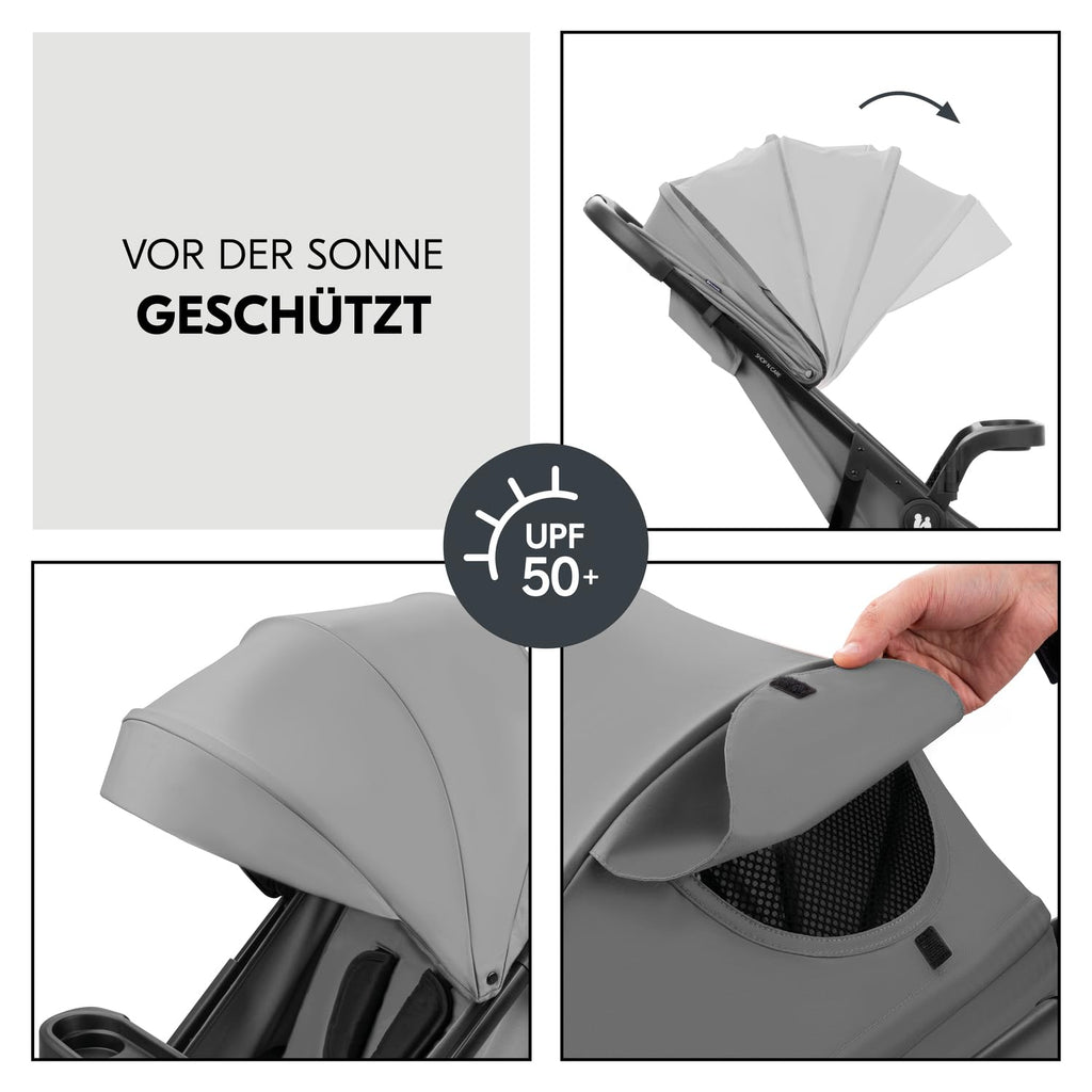 hauck Set Trio 3in1 Shop N Care con Passeggino, Navicella, Seggiolino Auto dalla nascita fino a 22 kg, Chiusura Compatta, Reclinabile, Portabicchieri & Vassoio, Protezione UV 50+ (Grey)