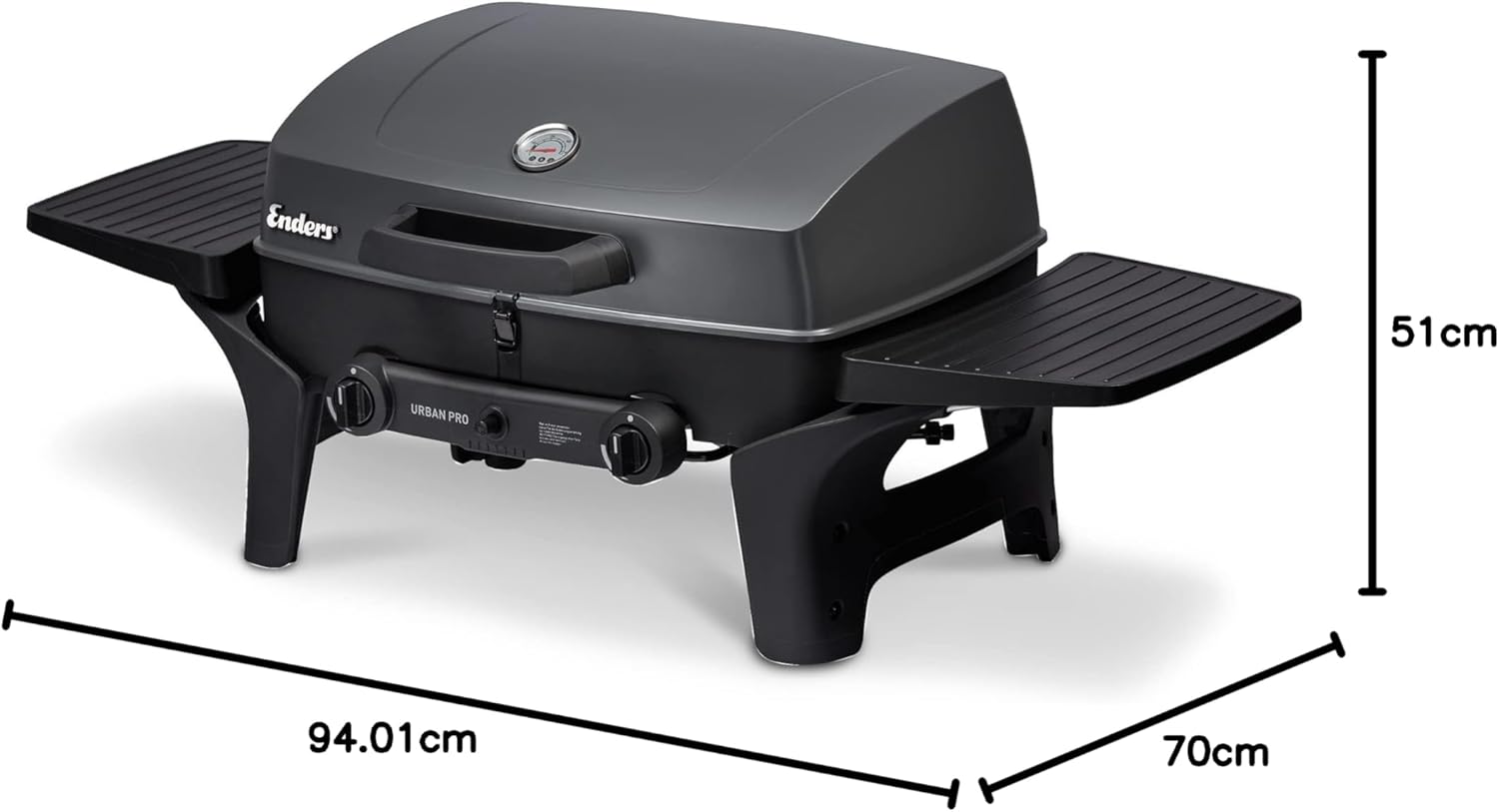 Enders Gasgrill Urban II Pro, barbecue da tavolo, funzione grill, cottura e forno, 2 bruciatori in acciaio inox, con termometro per grill, barbecue da balcone e campeggio, corpo in alluminio pressofuso, griglia in ghisa, #2062