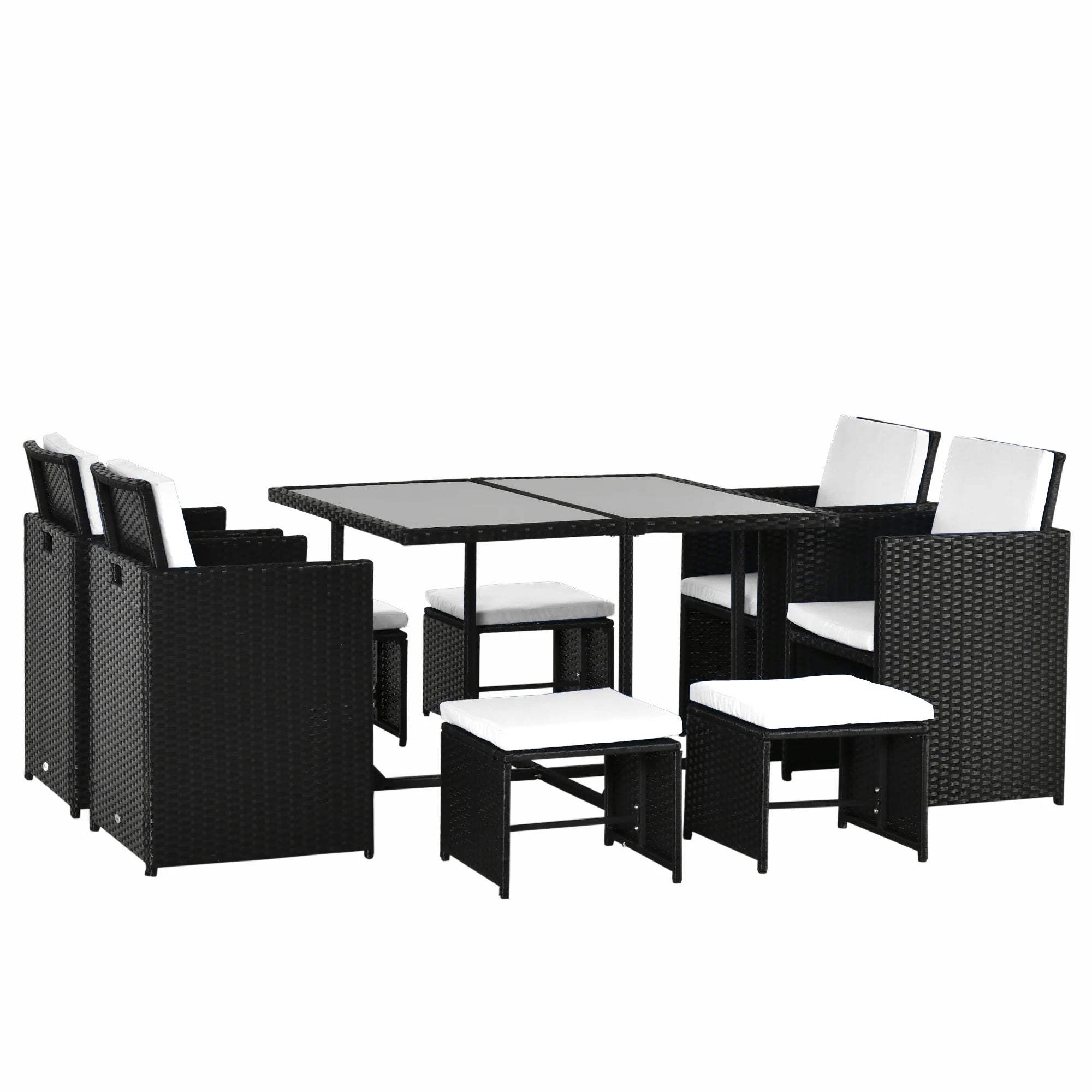 Set mobili da giardino in polyrattan Outsunny 9 pz. salvaspazio resistente alle intemperie