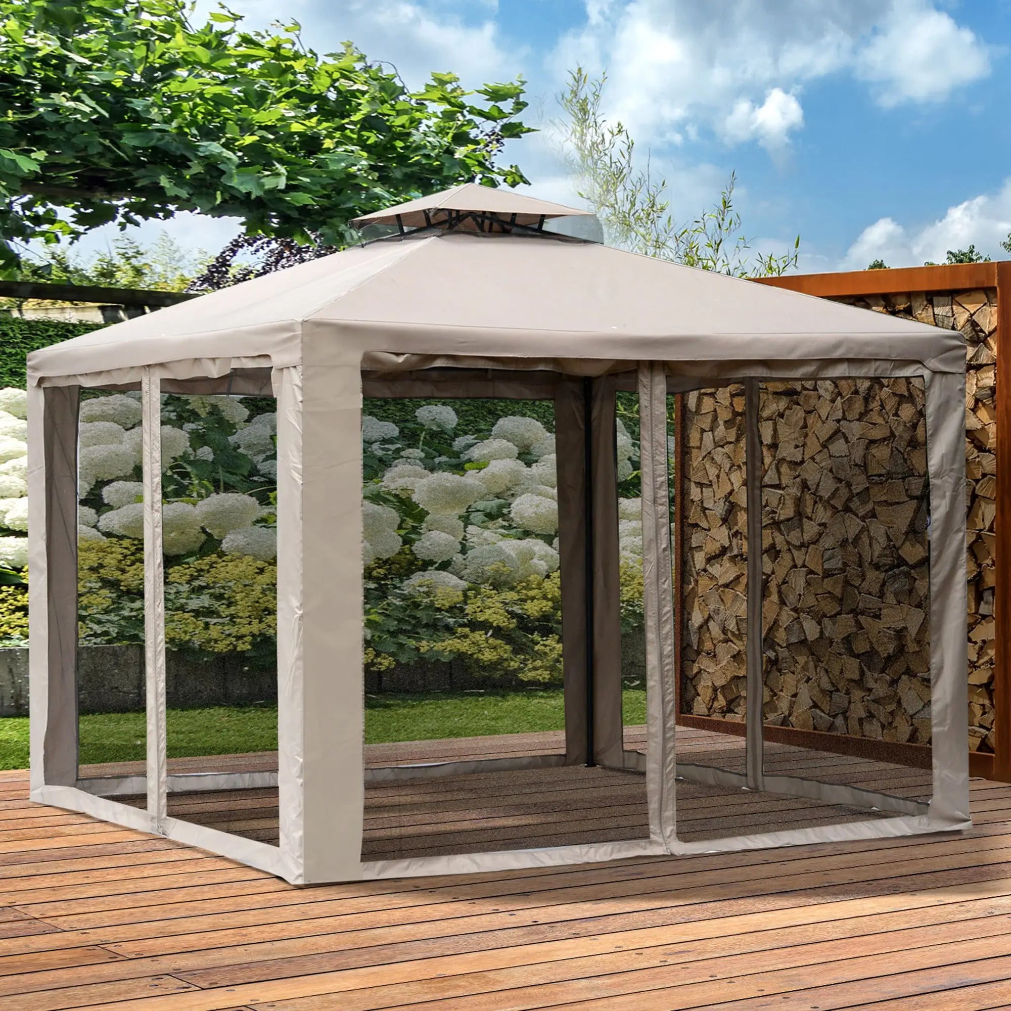 Outsunny Gazebo da Giardino con Zanzariera Doppia Tetto Protezione UV