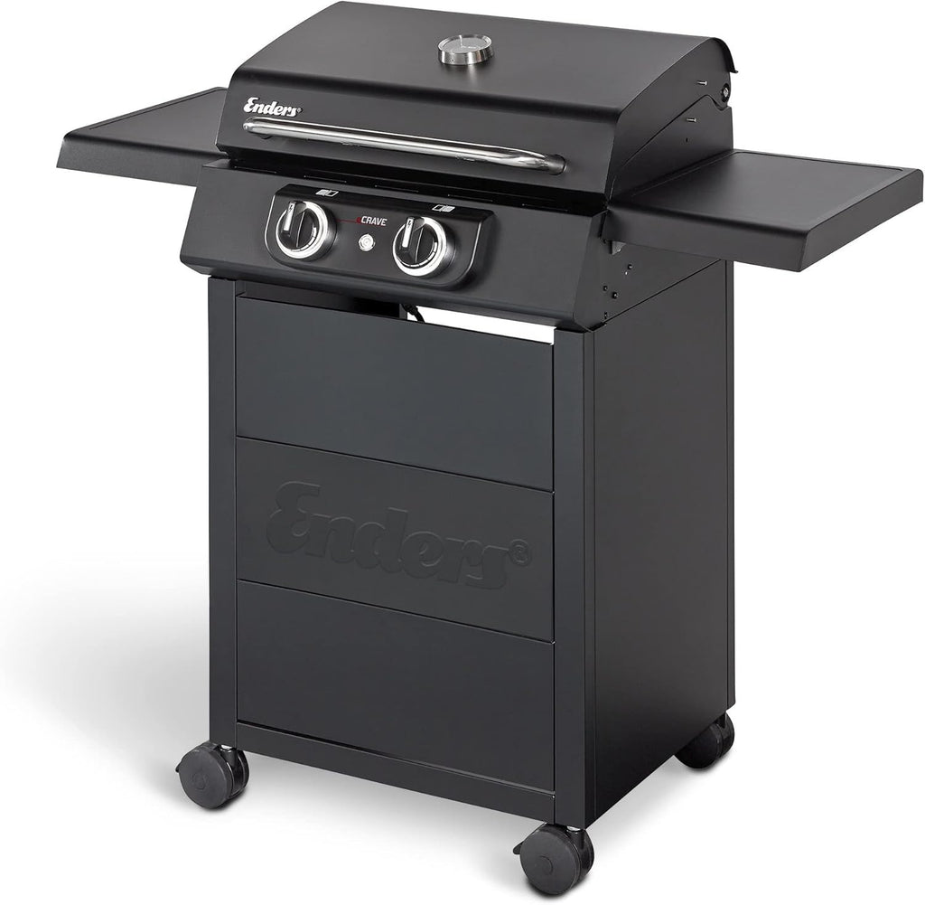 Enders® Barbecue elettrico eCRAVE 2, con griglia in ghisa, carrello con ampio spazio di archiviazione, sistema di pulizia SIMPLE CLEAN™, 2 potenti elementi riscaldanti, coperchio robusto con termometro integrato #97116