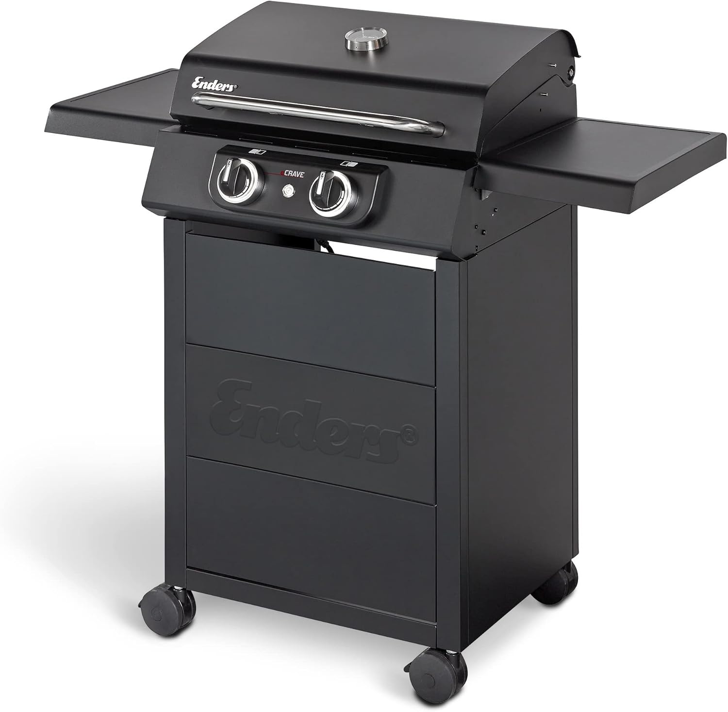 Enders® Barbecue elettrico eCRAVE 2, con griglia in ghisa, carrello con ampio spazio di archiviazione, sistema di pulizia SIMPLE CLEAN™, 2 potenti elementi riscaldanti, coperchio robusto con termometro integrato #97116