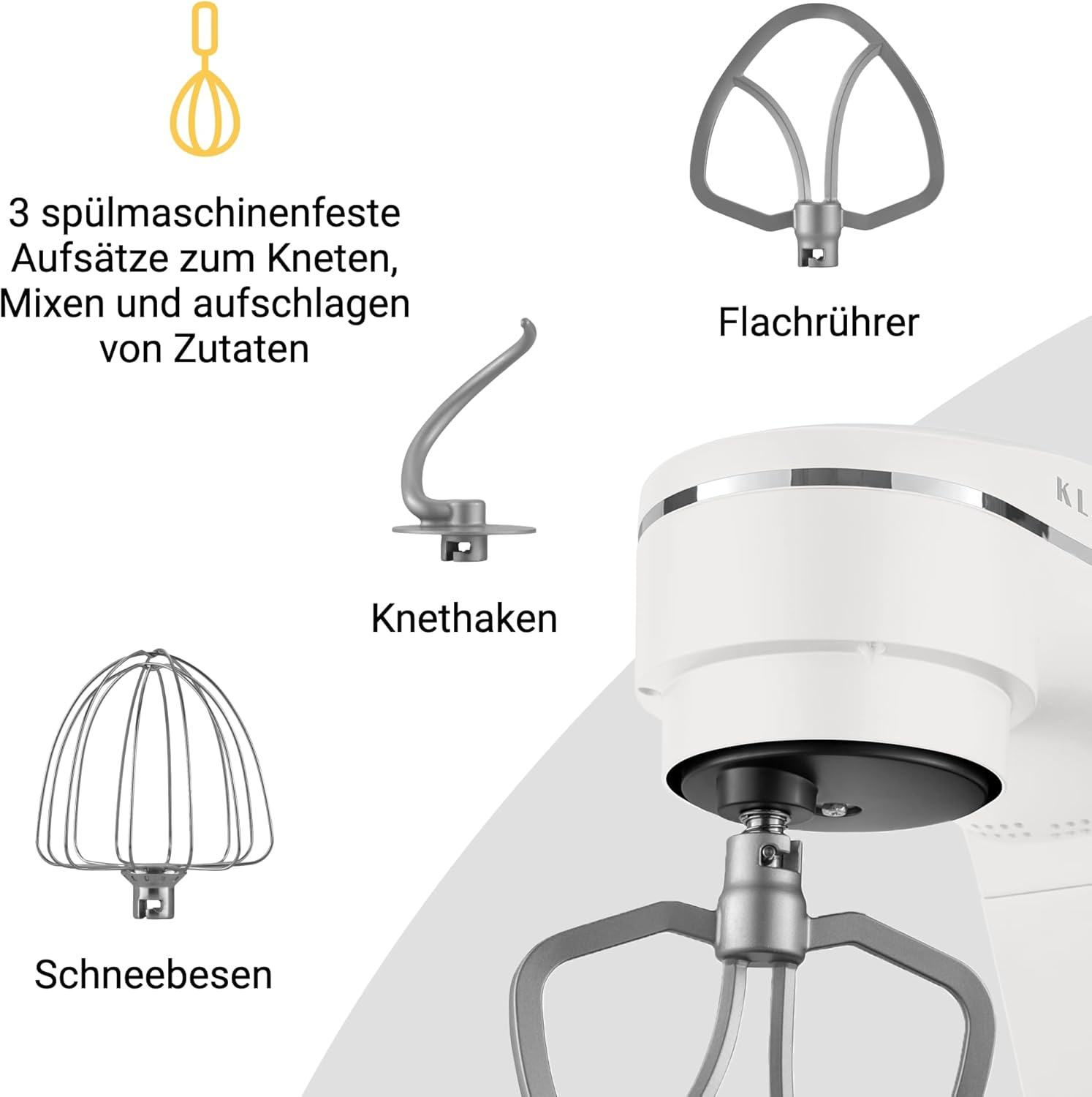 KLAMER Robot da Cucina 1800W, Impastatrice per Pane con Ciotola in Acciaio Inox da 6 L, 10 Velocità con Timer, Movimento Planetario, Frusta a Filo, Gancio Impastatore, Frusta a Palloncino e Coperchio Antischizzi (Nero)