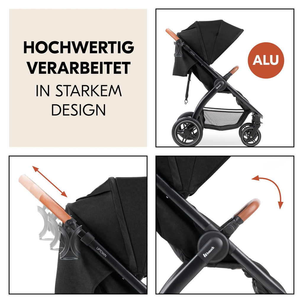 Hauck Uptown Passeggino Melange Rose – Passeggino per ogni terreno, seduta extra large, posizione nanna, ruote in gomma, sospensioni, compatto e facile da piegare, con parapioggia