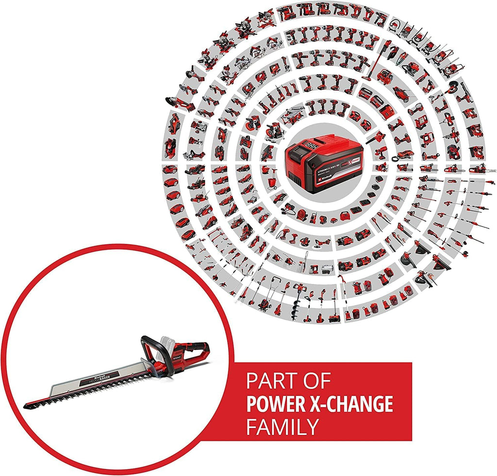 Einhell Tagliasiepi a batteria GE-CH 18/60 Li-Solo Power X-Change (18 V, lunghezza di taglio 60 cm, distanza denti 22 mm, impugnatura orientabile, inclusa protezione antitaglio, senza batteria)