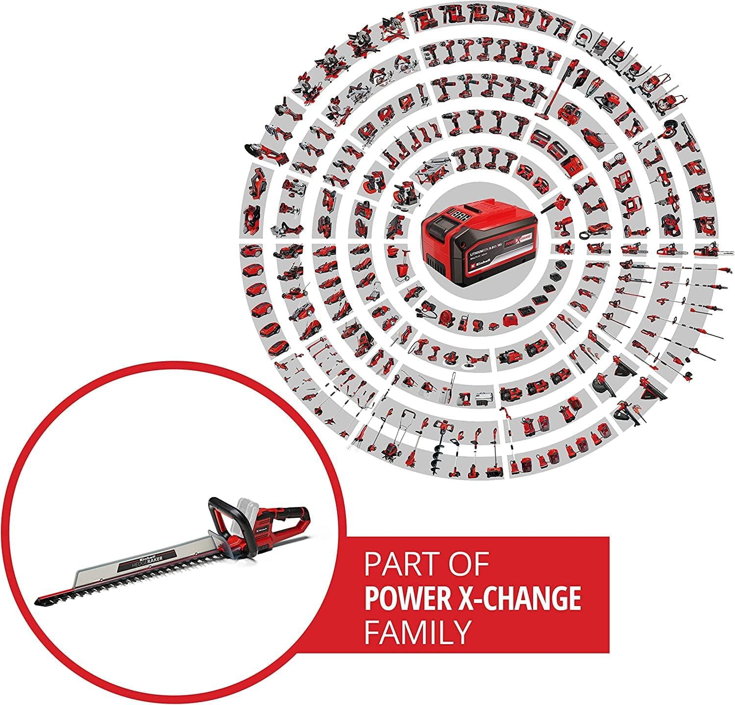 Einhell Tagliasiepi a batteria GE-CH 18/60 Li-Solo Power X-Change (18 V, lunghezza di taglio 60 cm, distanza denti 22 mm, impugnatura orientabile, inclusa protezione antitaglio, senza batteria)