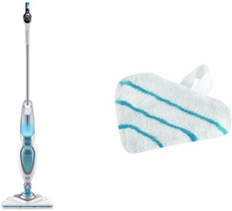 Black+Decker Pulitore a vapore Steam Mop Deluxe FSM1630 / Mop a vapore verticale per pavimenti duri sigillati/Pulizia dei pavimenti con panno in microfibra lavabile / Piede rimovibile ruotabile a 180° / 1600W