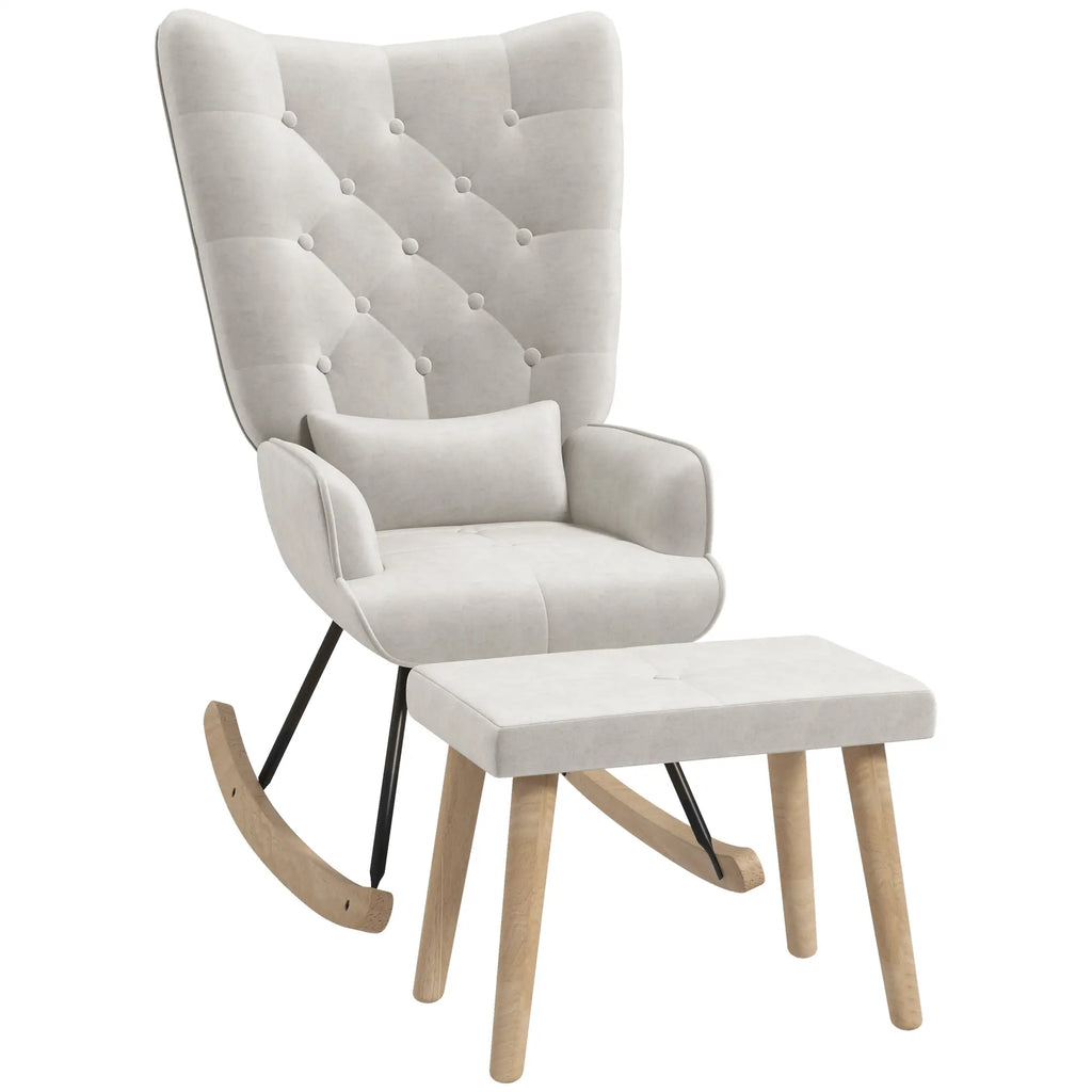 HOMCOM Relaxsessel mit Hocker Schaukelstuhl Set Samt Cremeweiß