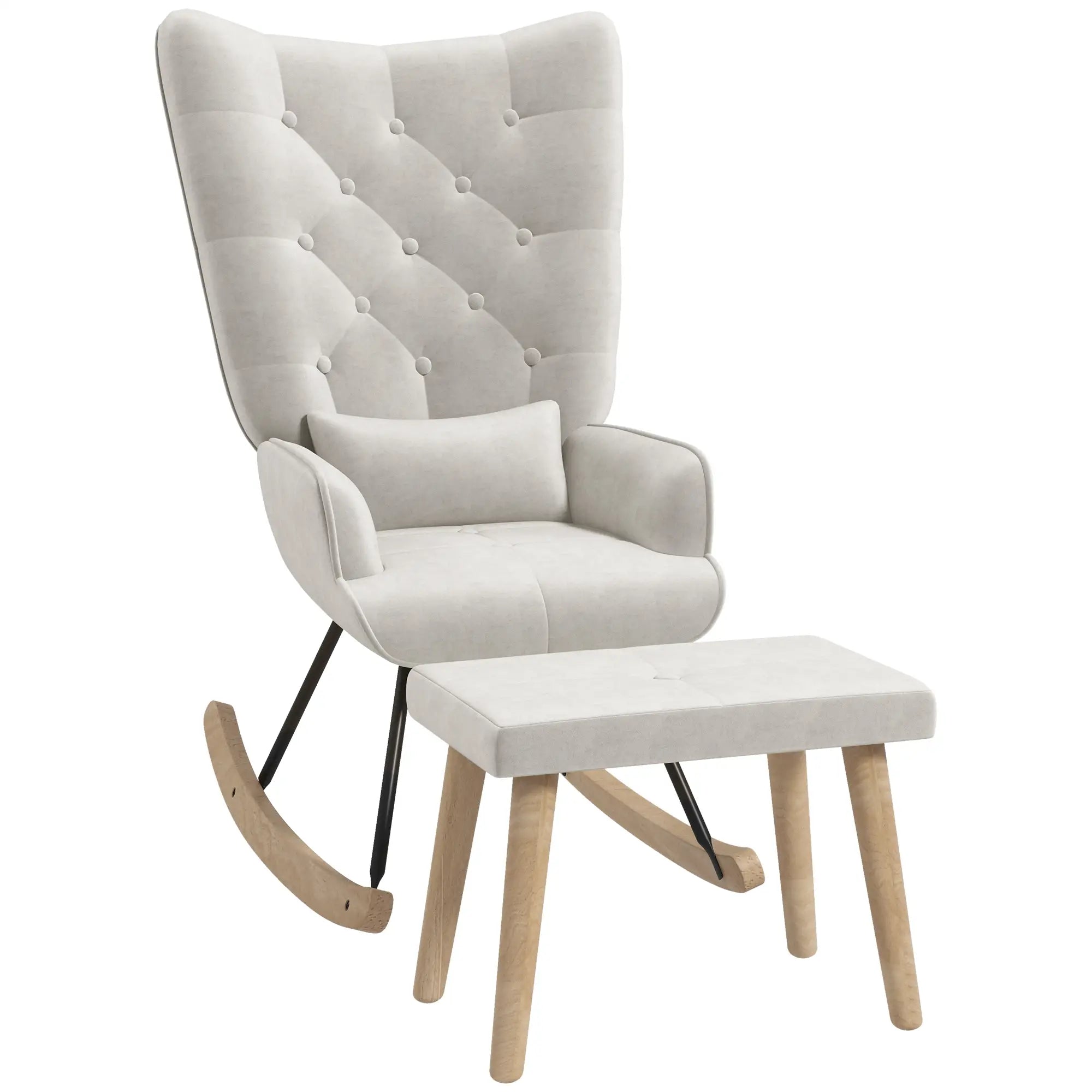 HOMCOM Relaxsessel mit Hocker Schaukelstuhl Set Samt Cremeweiß