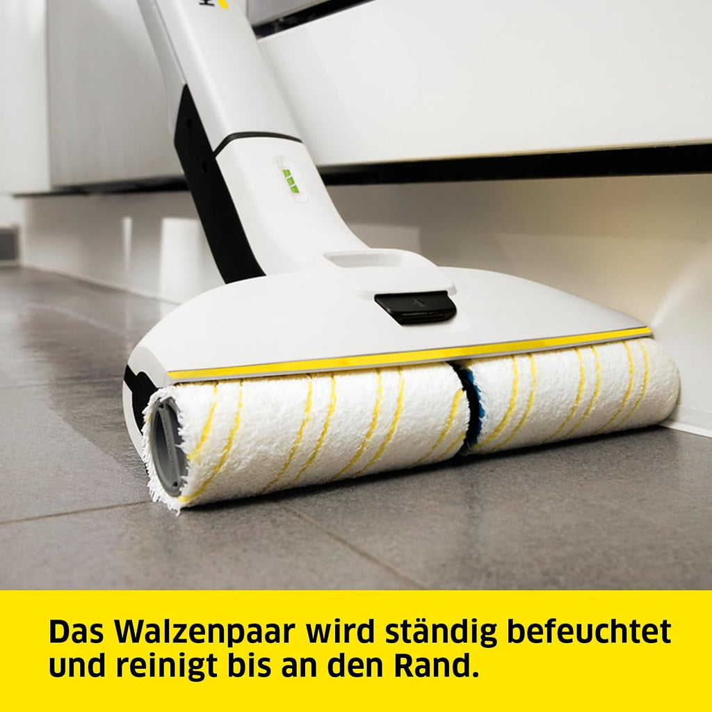Kärcher Lavapavimenti elettrico EWM 2, lavapavimenti senza fili con 2 rulli in microfibra rotanti, durata della batteria: circa 20 min, capacità di superficie per carica della batteria: circa 60 m², bianco