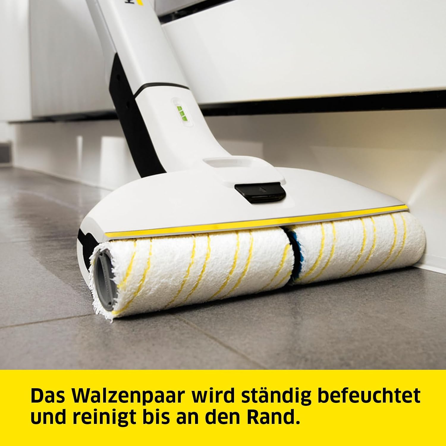 Kärcher Lavapavimenti elettrico EWM 2, lavapavimenti senza fili con 2 rulli in microfibra rotanti, durata della batteria: circa 20 min, capacità di superficie per carica della batteria: circa 60 m², bianco