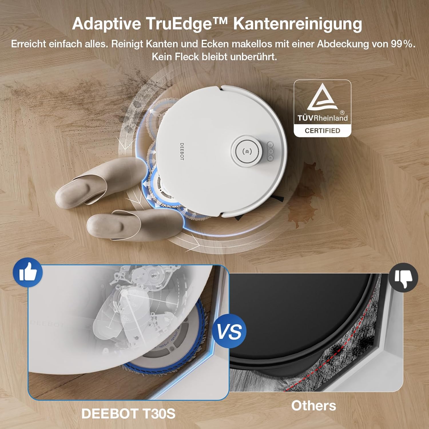 ECOVACS DEEBOT T30S Combo Robot aspirapolvere con funzione di lavaggio e aspirapolvere portatile a batteria, stazione di pulizia tutto in uno, 11000Pa, tecnologia ZeroTangle, pulizia dei bordi TruEdge, lavaggio del mop con acqua calda