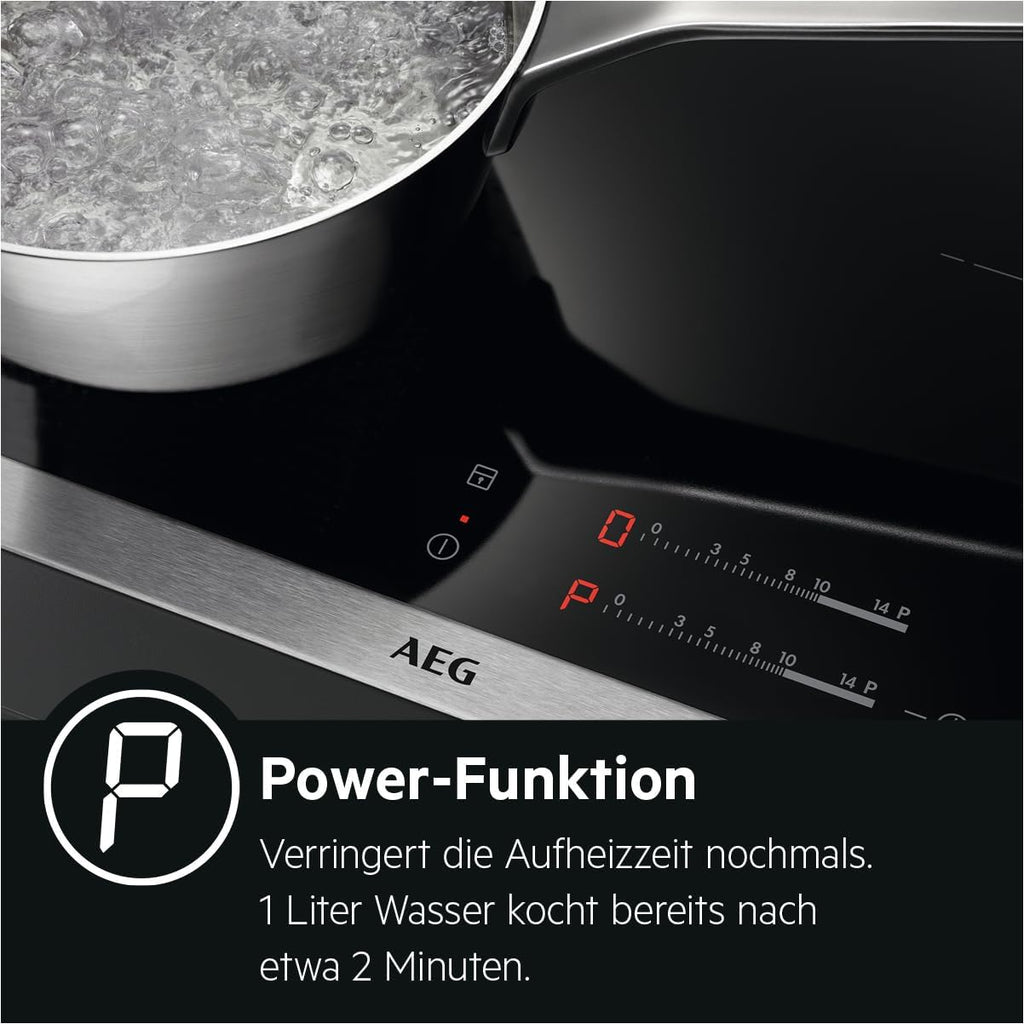 AEG Induktionskochfeld autark 60cm – 4 Flex-Kochzonen mit Powerfunktion für schnelleres Kochen – 14 Stufen – SuperFlat Rahmen – Timer – Touch-Bedienung – kompatibel mit Haubenautomatik – TO64IA0AXB