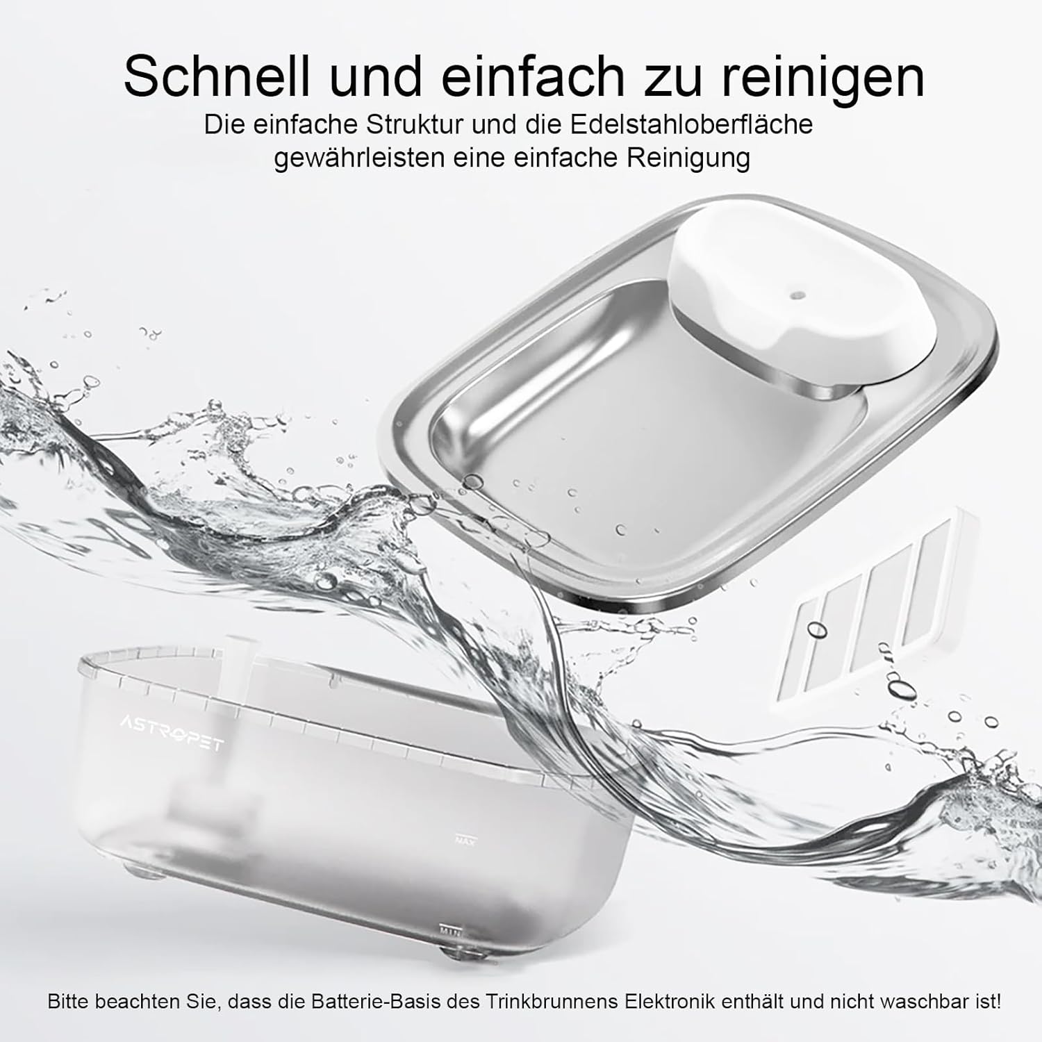 AstroPet 7L Trinkbrunnen für Hunde und Katzen, Ultraleiser, Kabelloser, Automatischer Katzenbrunnen und Hundebrunnen, 40 Tage Lange Akkulaufzeit, Weniger als 30dB Extrem Leiser (ADDF-003+ 2*AAWF-003)