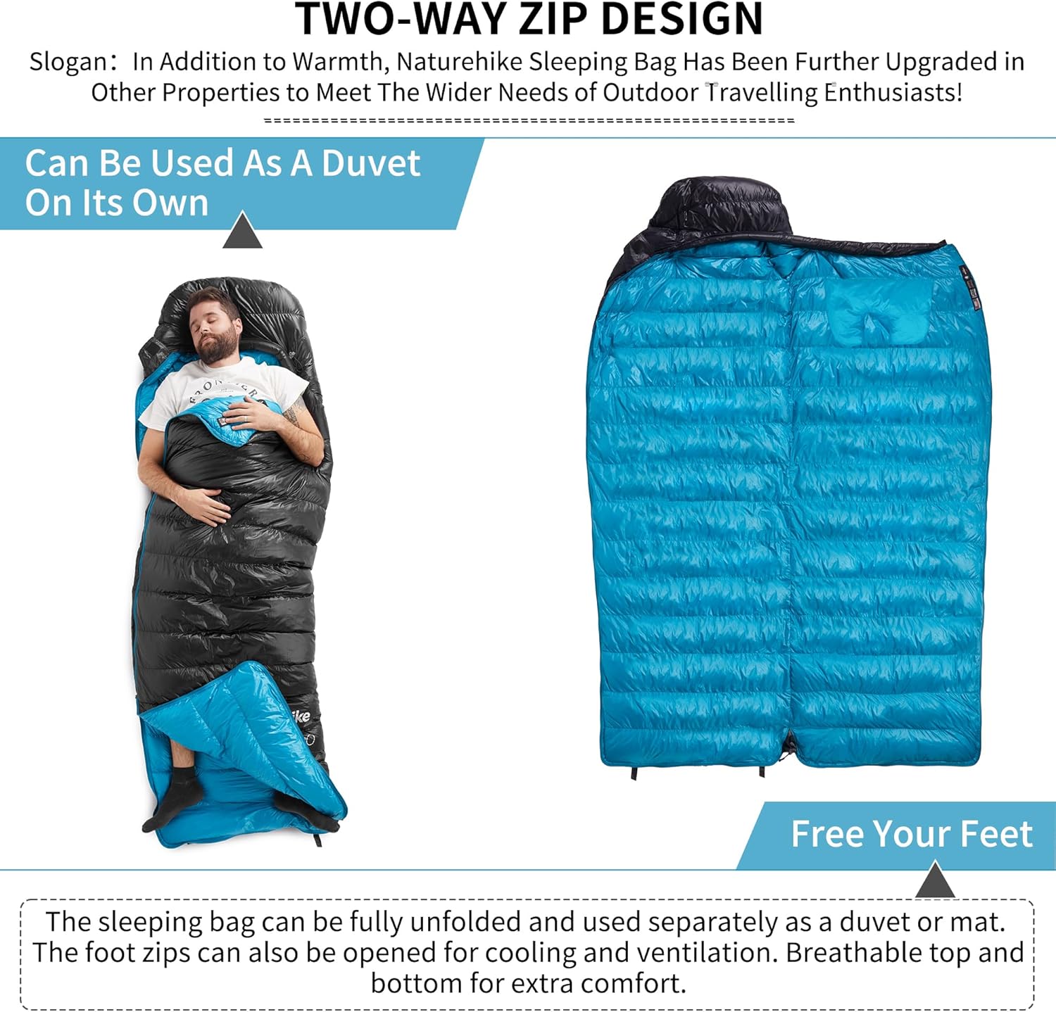 Naturehike CW700/CW400 Sacco a Pelo in Piuma, Ultraleggero, Portatile, Compatto, per Inverno, 4 Stagioni, per Adulti e Bambini, Campeggio, Escursionismo, Viaggi, con Sacco a Compressione
