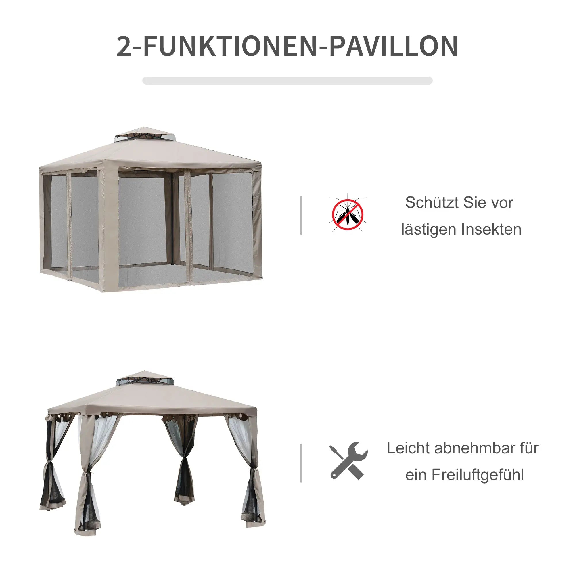 Outsunny Gazebo da Giardino con Zanzariera Doppia Tetto Protezione UV