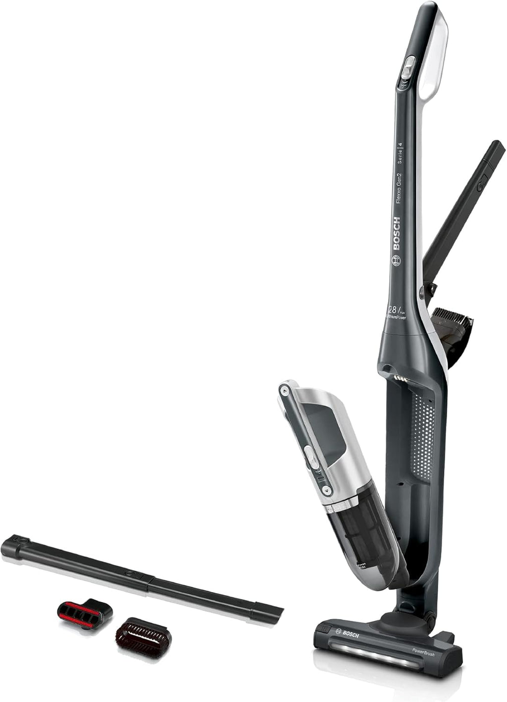 Bosch Akku-Staubsauger Flexxo 2in1 Serie 4 BBH32101, kabelloser Handstaubsauger, beutellos, hohe Saugleistung, Lange Laufzeit, Kurze Ladezeit, Fugendüse, alle Bodenarten, schwarz
