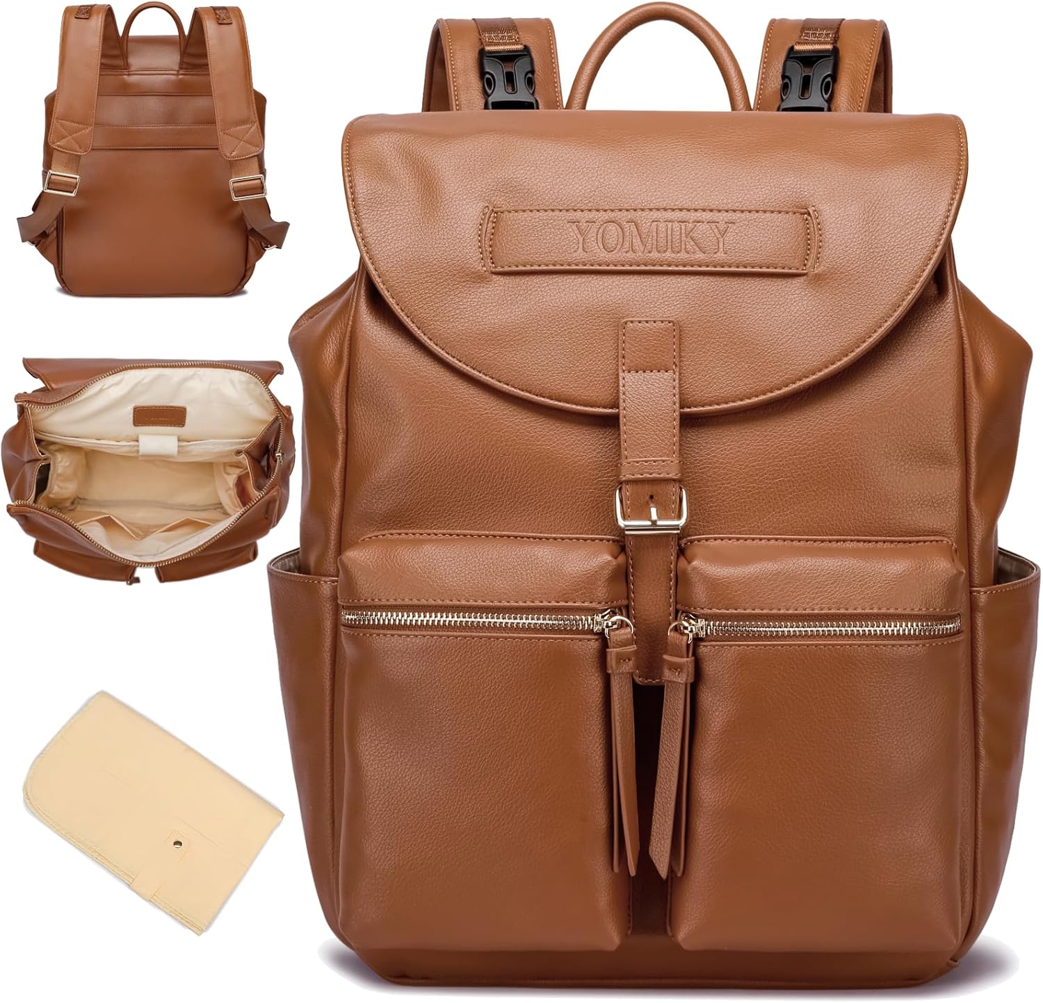 Borsa fasciatoio in pelle, zaino per mamma e papà, con tasca per bagnato e asciutto e fasciatoio, ben organizzato.