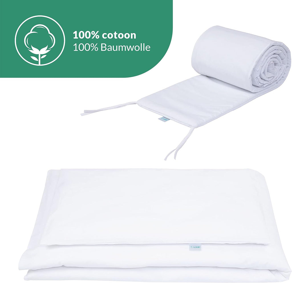 Waldin Lettino per bambini in legno 7in1 con materasso, Letto "Cresci con me", Ventilato, Base regolabile in 5 altezze, Set All-Inclusive, Legno Bianco