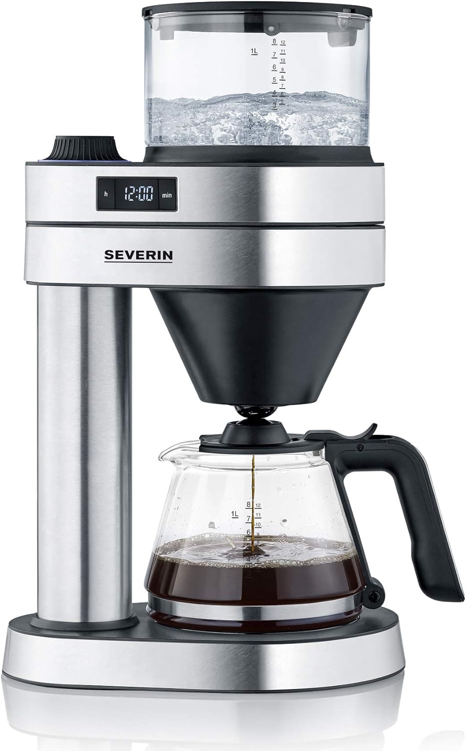 SEVERIN Macchina da caffè con filtro Caprice, come preparata a mano con la caffettiera per un massimo di 8 tazze, macchina da caffè con timer, acciaio inox spazzolato/nero opaco, KA 5760
