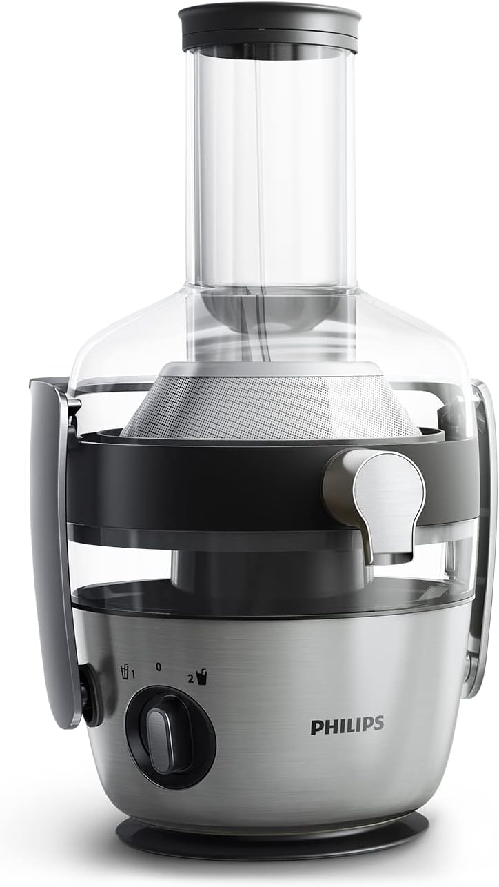 Philips Centrifuga – 1100W, 2L, App di ricette HomeID, Apertura extra-large, QuickClean (HR1921/20), 25 x 43.2 x 29.6 cm, Acciaio inossidabile