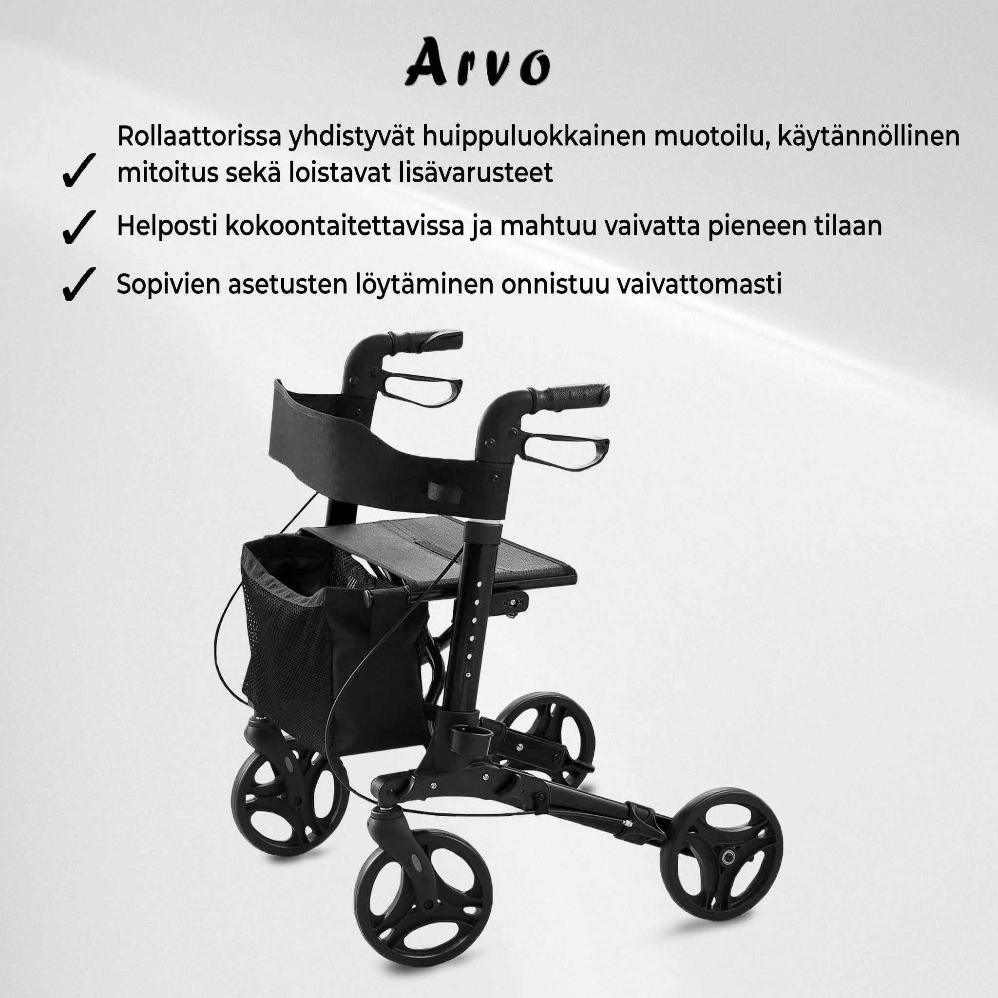 Rollator Arvo, Deluxe, Schwarz