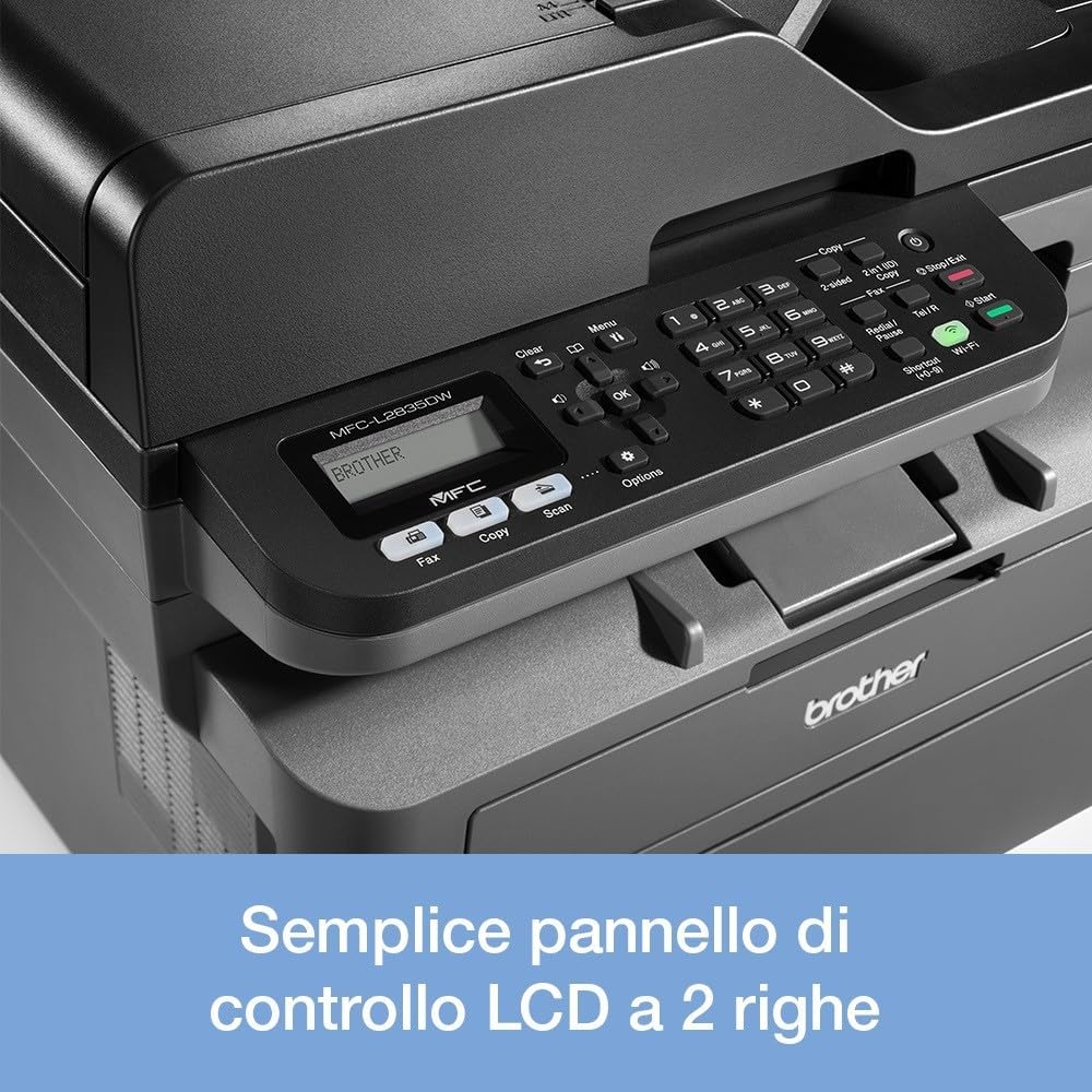 Brother MFC-L2835DW | Stampante multifunzione 4-in-1 (stampa/scansione/copia/fax) Laser monocromatica – Wi-Fi ed Ethernet – Alimentatore automatico documenti (ADF) da 50 fogli – Velocità di stampa di 32 pagine