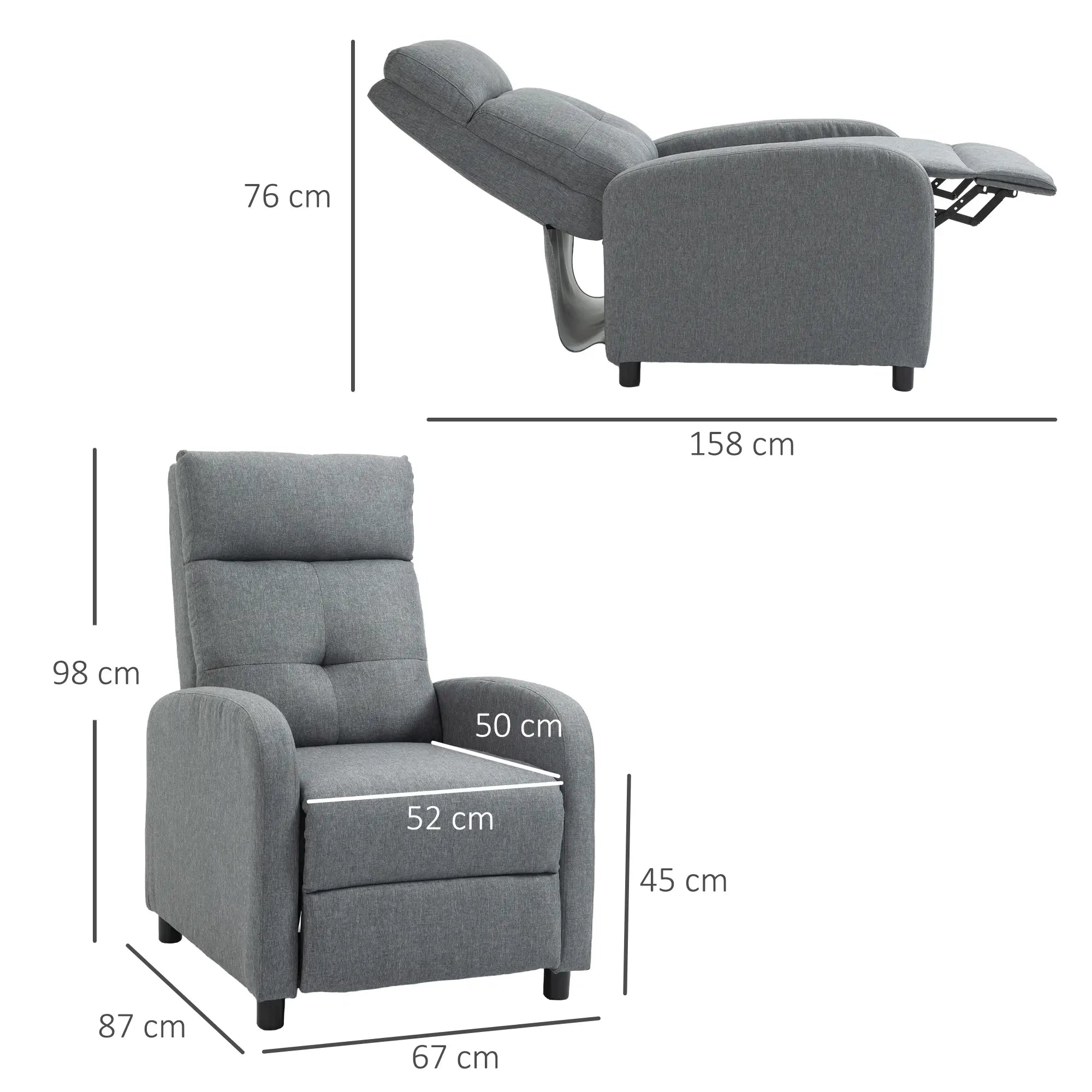 HOMCOM Relaxsessel mit Liegefunktion Grau