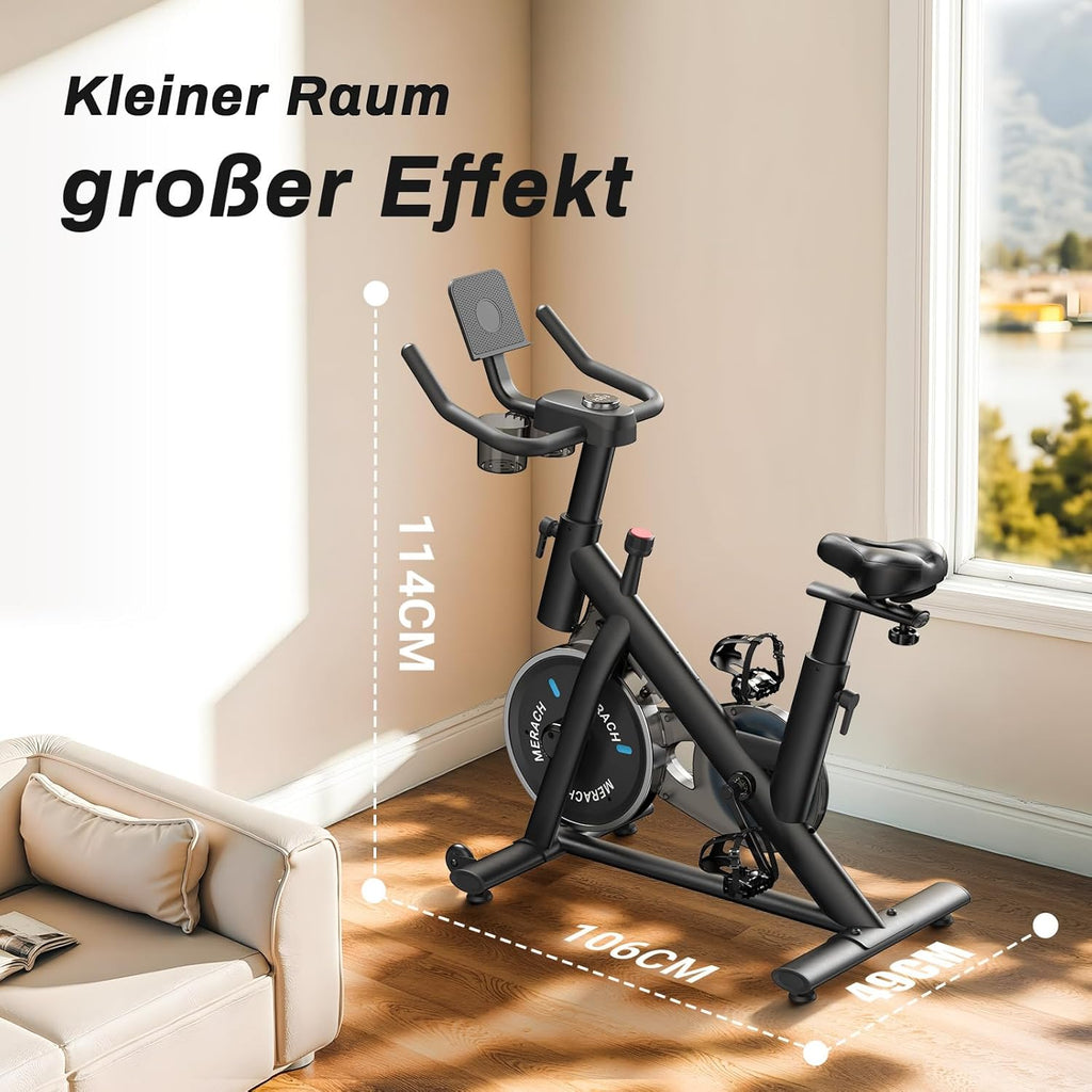 MERACH Cyclette con Resistenza Regolabile, Bici da Allenamento Silenziosa con Monitor LCD Migliorato, Supporto per Tablet, Cyclette da Interno per Cardio Fitness a Casa, App Dedicata, Fino a 136 kg