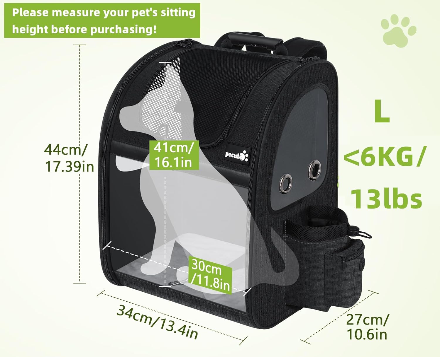 pecute Hunderucksack Erweiterbar, Faltbar Katzenrucksack Katzen mit Anti-offener Reiverschluss, Rucksack Hund mit Netz Fenster Grau XL, für Hunde Katzen Haustiere (40 * 33 * 49cm)