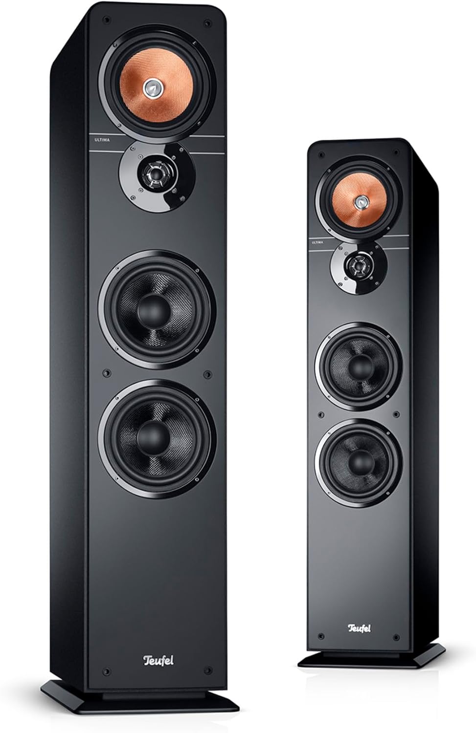 Diffusori stereo Teufel Ultima 40 - Coppia di diffusori da pavimento Hi-Fi di alta gamma, tweeter phase-plug, sistema a 3 vie, doppio tubo bass reflex, musica, audio di film, giochi - neri