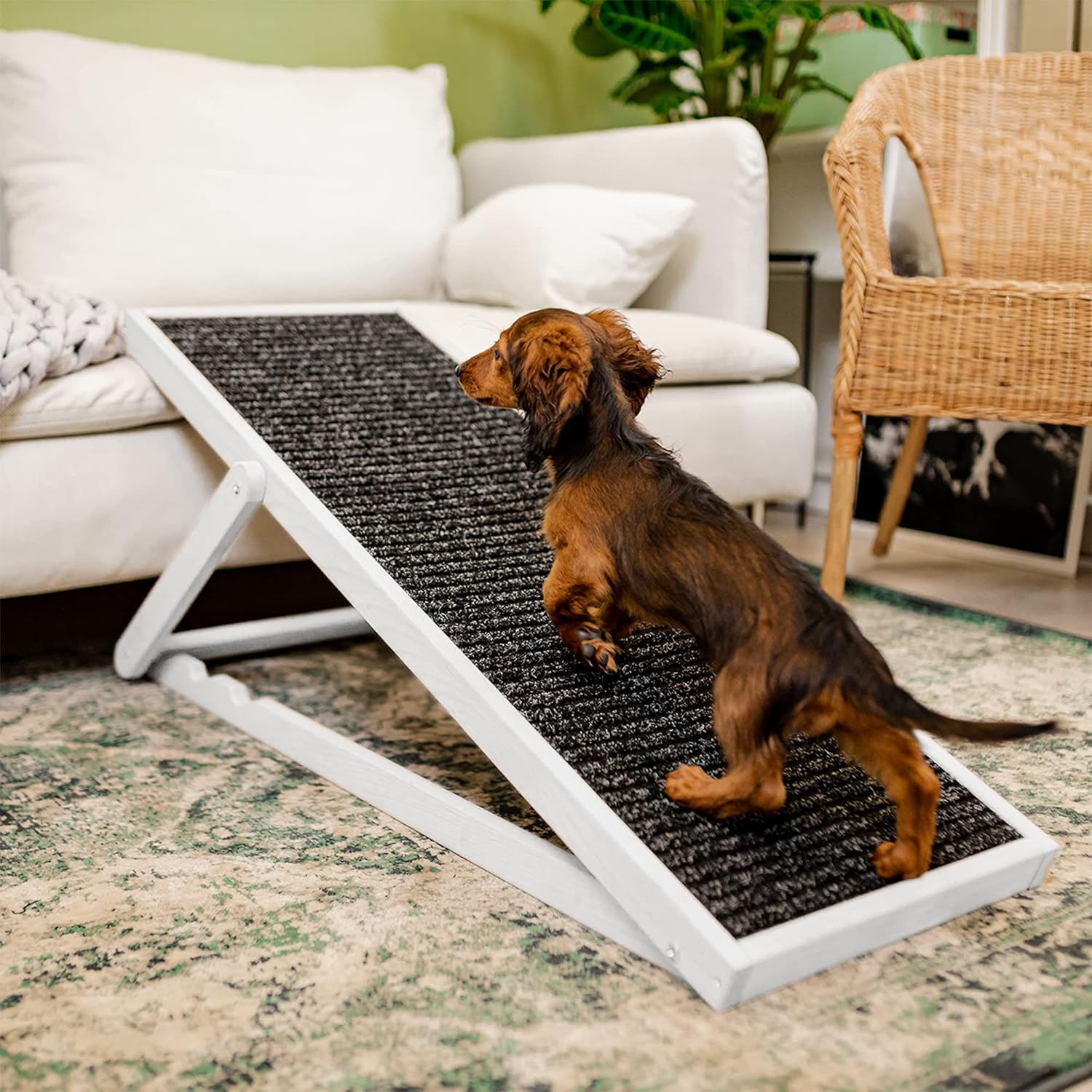 Holtaz Rampa per Cani Rampa per Gatti Scaletta per Cani per Letto o Divano Pieghevole in Legno Petwalk Scala per Cani Rampa di Carico per Animali Domestici con Inserto Antiscivolo Naturale