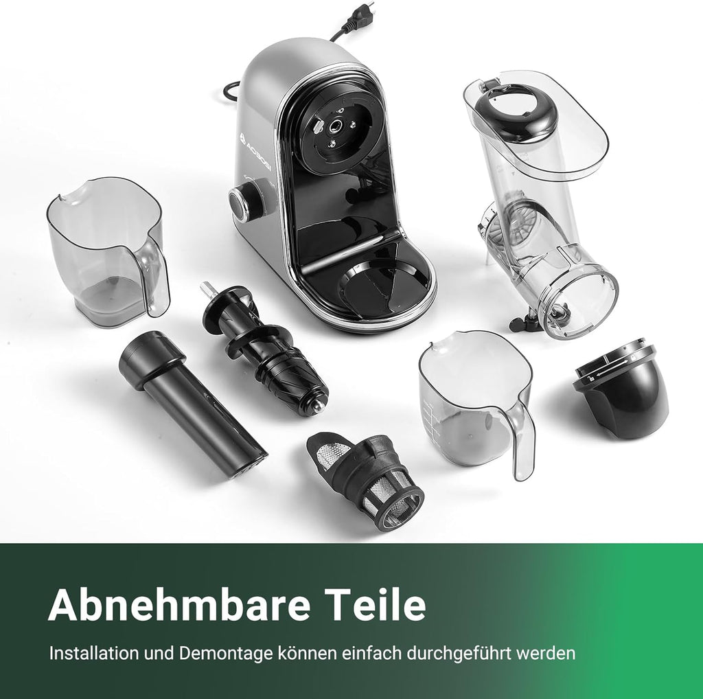 【Neues】Entsafter AOBOSI-Slow juicer mit 2 Geschwindigkeitsstufen-Entsafter gemüse und obst mit 8 stufiger Schnecke-Saftpresse mit Reinigungsbürste&2 Bechern-Obstpresse mit Reversierfunktion
