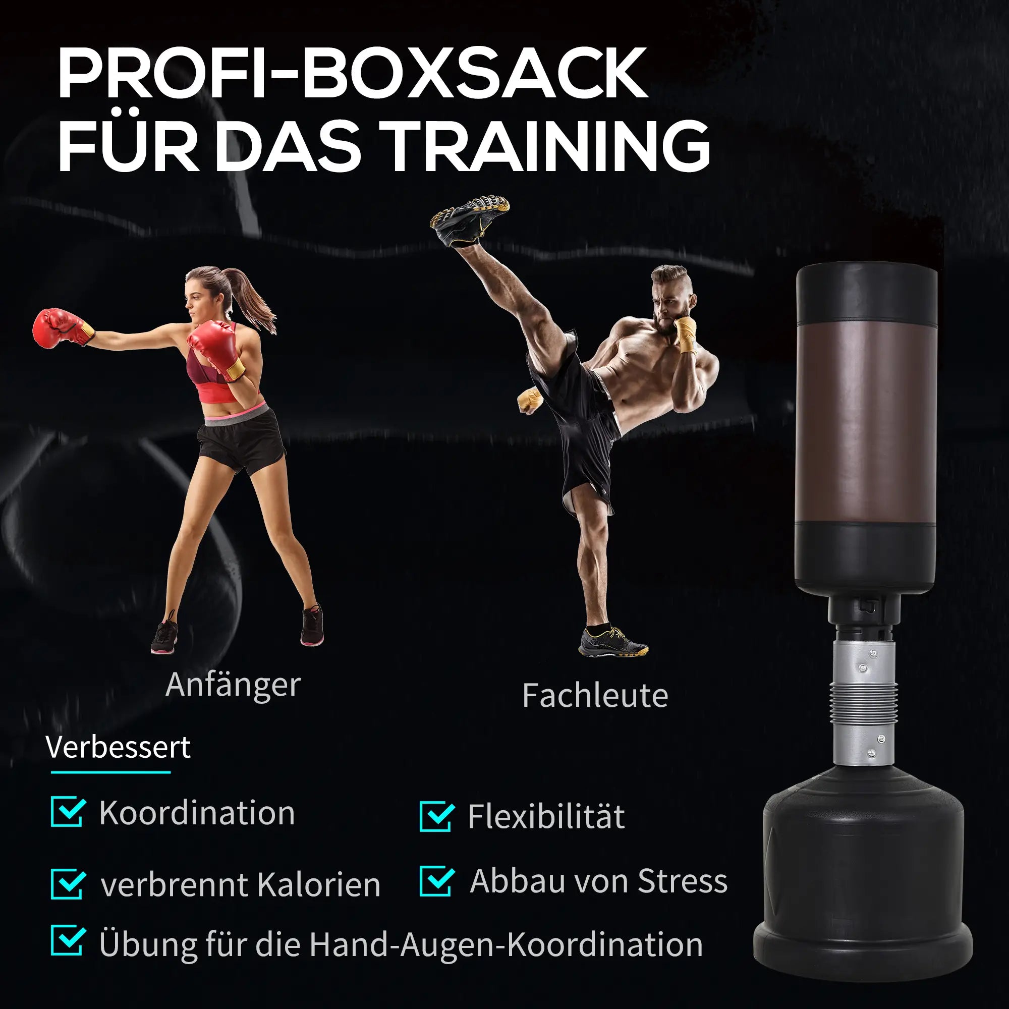 HOMCOM Sacco da boxe autoportante regolabile in altezza con imbottitura salva-articolazioni