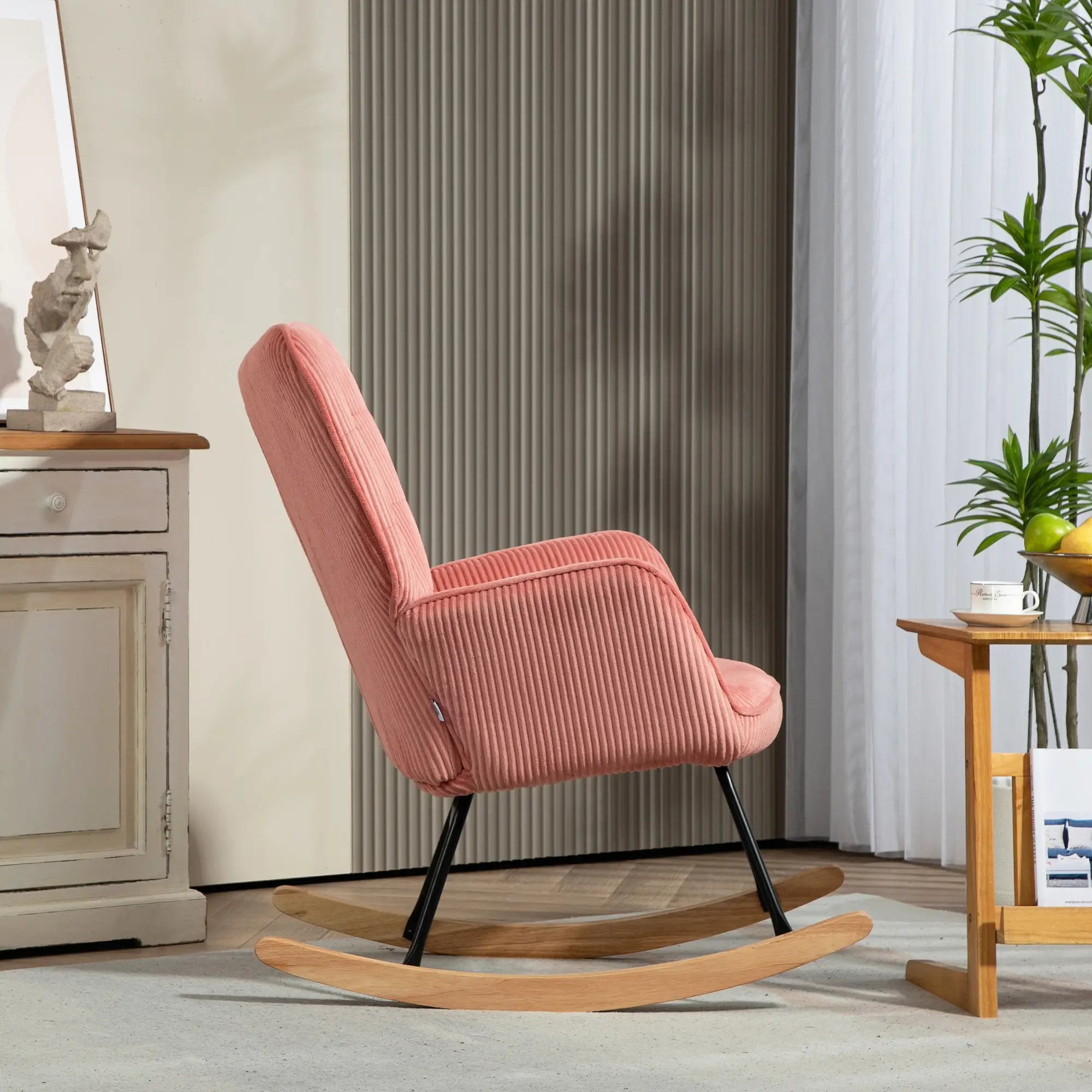 HOMCOM Schaukelstuhl Kord Rosa mit Schaukelfunktion & Komfortpolster