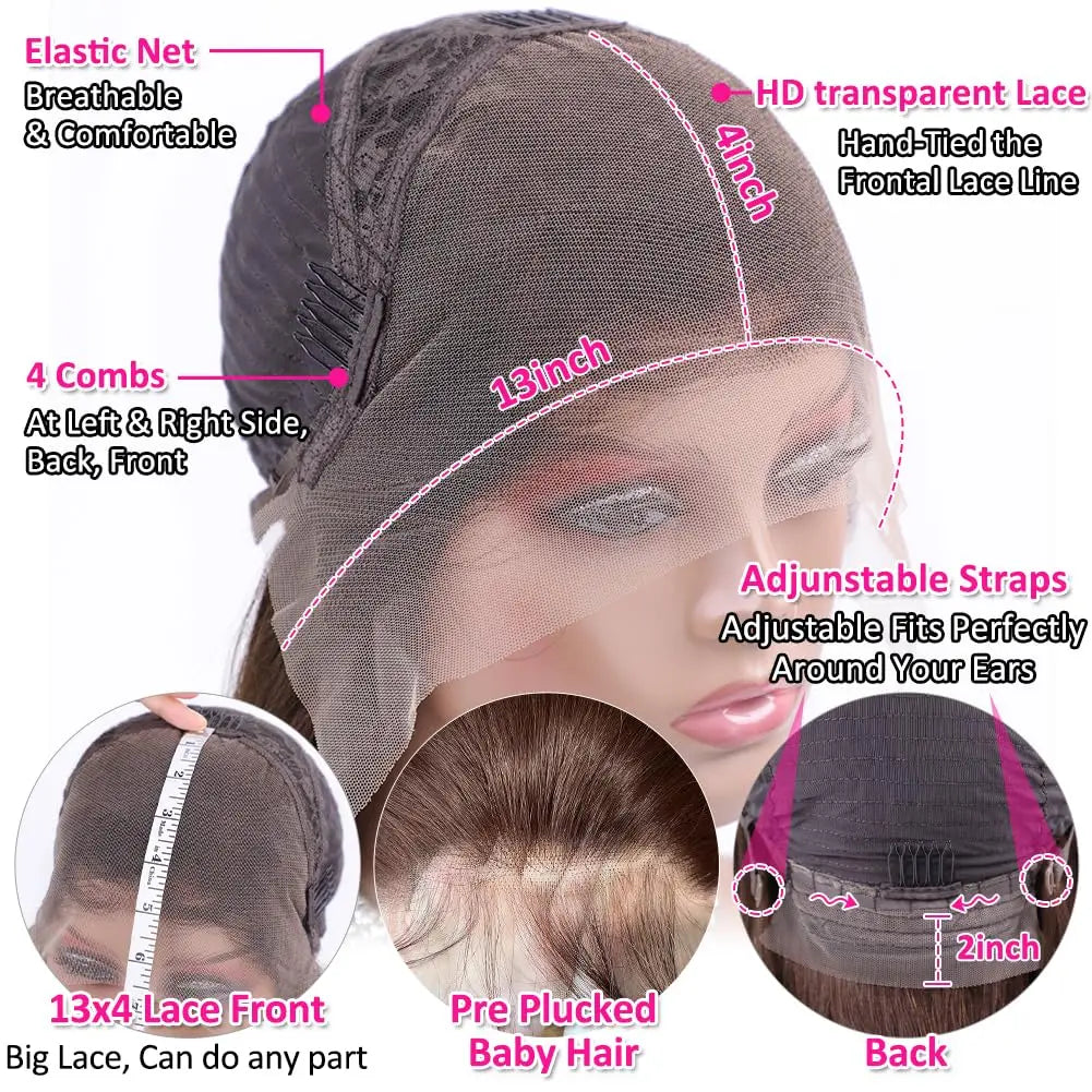 Parrucca Frontale in Pizzo Marrone Cioccolato con Capelli Veri e Baby Hair - Parrucca Frontale in Pizzo Liscio 13x4 con Attaccatura Pre-strappata #4 Densità 150