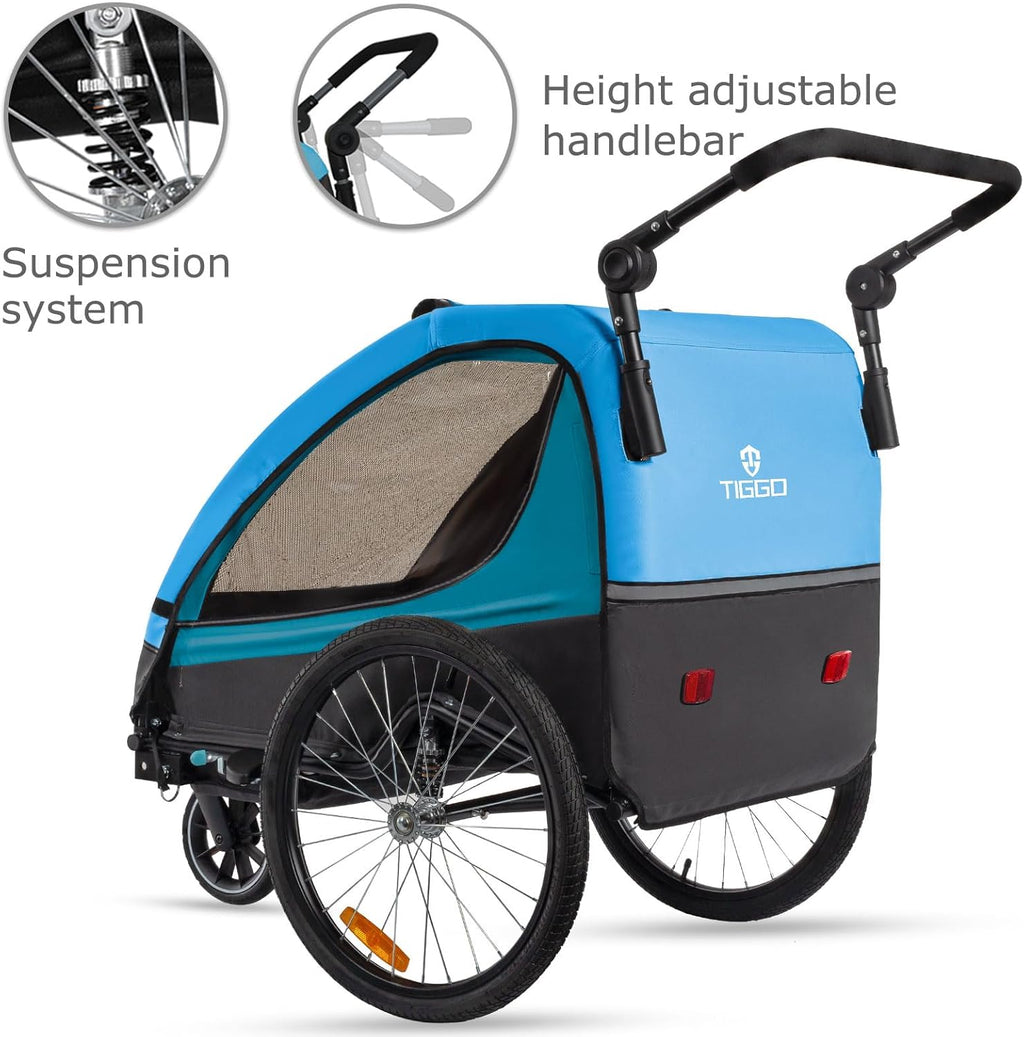 Tiggo VS Kinderanhänger 360° Drehbar mit Federung 2in1 Fahrradanhänger mit Buggy Set Jogger 5-Punkt Gurt Fahrrad Anhänger für 1 bis 2 Kinder max. 40kg