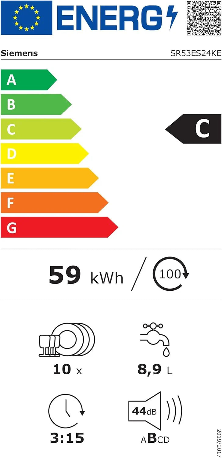 Siemens SR65YX08ME, iQ500 Lavastoviglie smart a scomparsa totale, larghezza 45 cm, cassetto portaposate, Zeolith, extra silenziosa, aquaStop, apertura automatica della porta a fine programma, varioSpeed, illuminazione interna