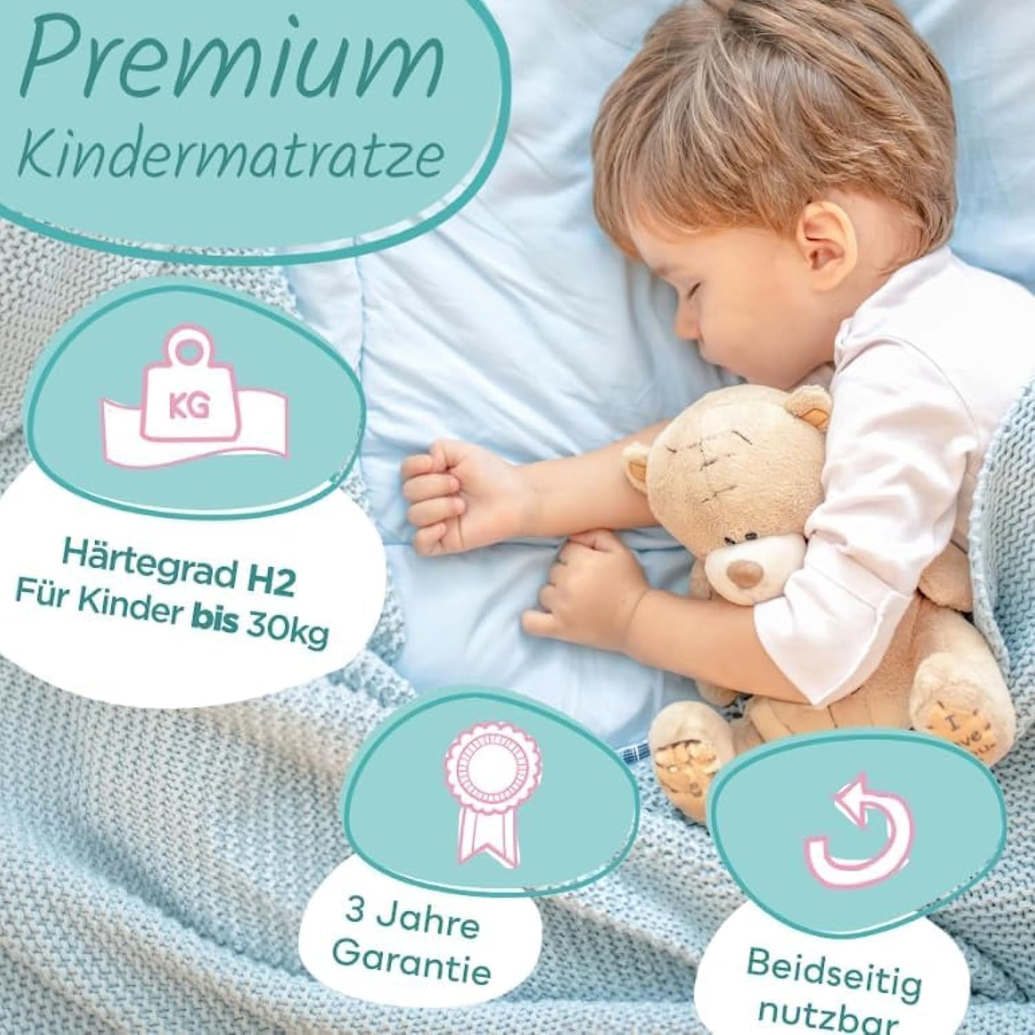 Sun Garden Kindermatratze 120x200 cm H3, Oeko Tex 100 Zertifiziert, Matratze für Kinderbett, Bezug waschbar, Optimale Matratze für Kinder, Bezug mit Klimafaser-Versteppung, Modell P1440 ComfortPur