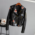 Floral leather jacket with artisanal detailing
