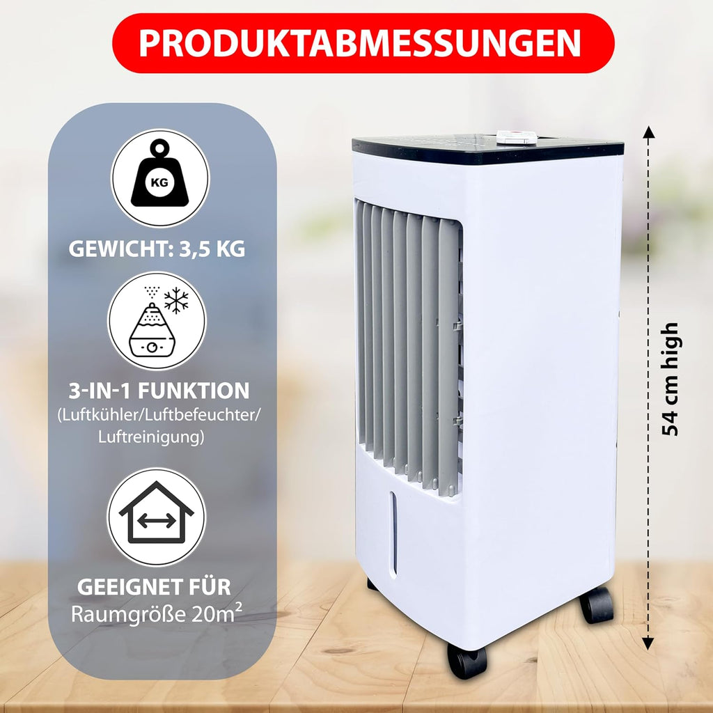 JUNG LIFEAIR Condizionatore Portatile Senza Tubo di Scarico, con Telecomando, Timer 15,5 ore, 60 dBA, 2in1 - Raffrescatore, Ionizzatore, Ventilatore Portatile con Raffreddamento ad Acqua, Climatizzatore Portatile Silenzioso