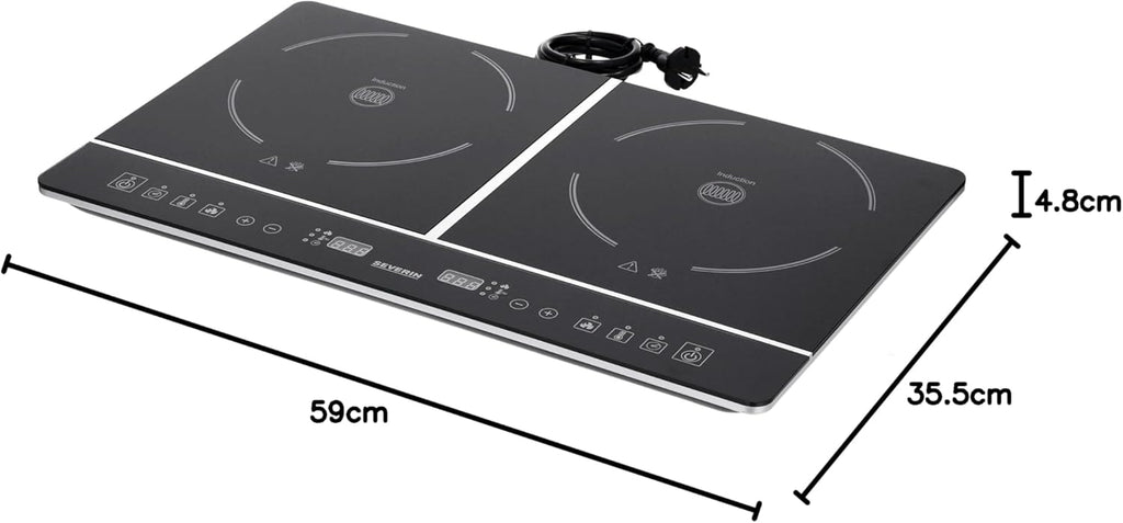 SEVERIN Doppio Fornello a Induzione per Cucina, Ufficio o Campeggio, Piastra di Alta Qualità, Fornello da Campeggio per Due Pentole, nero, 3.400 W, DK 1031