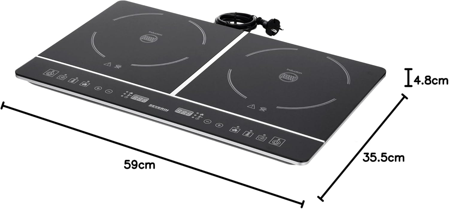 SEVERIN Doppio Fornello a Induzione per Cucina, Ufficio o Campeggio, Piastra di Alta Qualità, Fornello da Campeggio per Due Pentole, nero, 3.400 W, DK 1031
