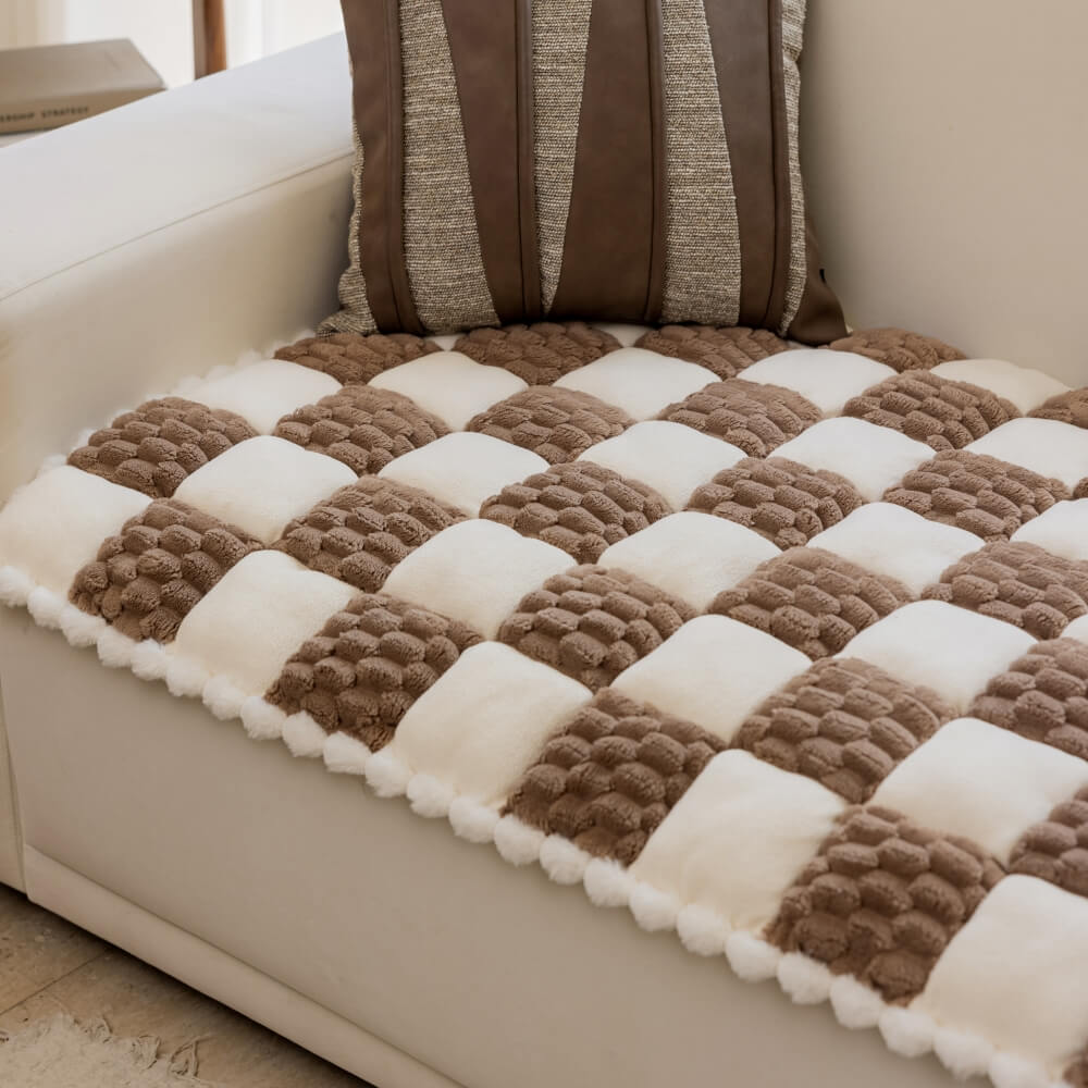 Tappetino per cani in peluche artigianale con motivo a blocchi di colore – Copridivano antiscivolo per comfort e stile
