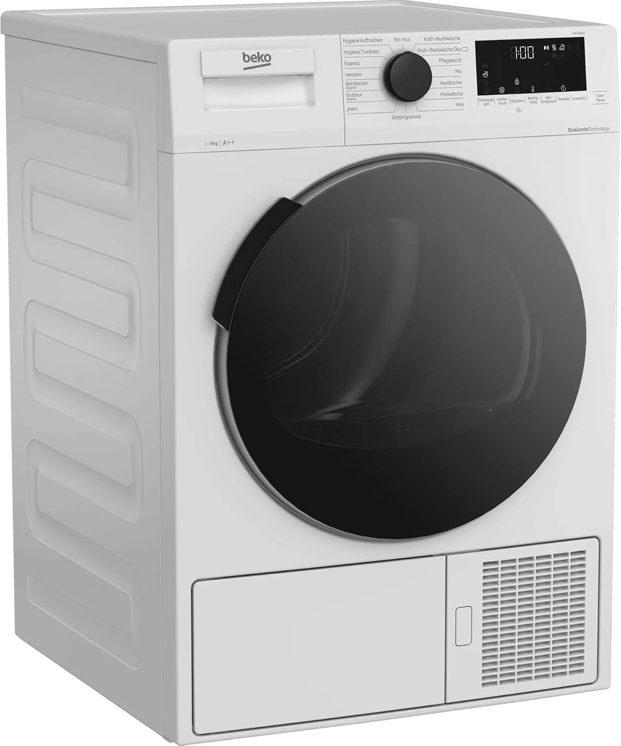 Beko DHC946GX b300 Asciugatrice a pompa di calore, 9 kg, carica frontale, cestello AquaWave, igiene di asciugatura e rinfresco, 15 programmi, bianco