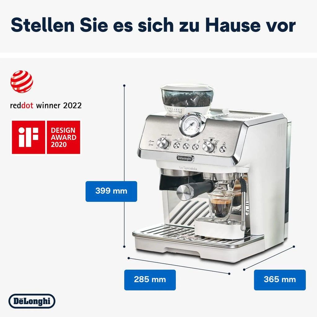 De'Longhi La Specialista Arte EC9155.MB Macchina da caffè espresso con macinacaffè, 8 impostazioni di macinatura, 15 bar, 3 temperature, lancia vapore, 1300 W, serbatoio da 1,5 l, acciaio inossidabile/nero con Barista-Kit